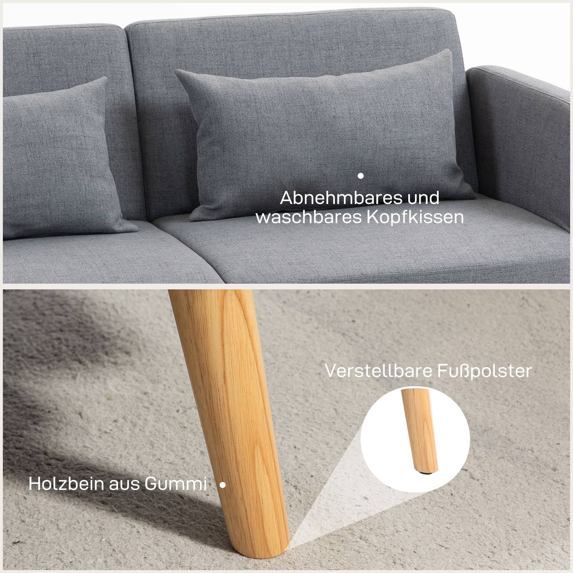 3-Sitzer Schlafsofa, Gäste-Doppelbett, bis 240 kg, Klapplehnen, Holzrahmen, 170 x 83 x 80 cm, Grau