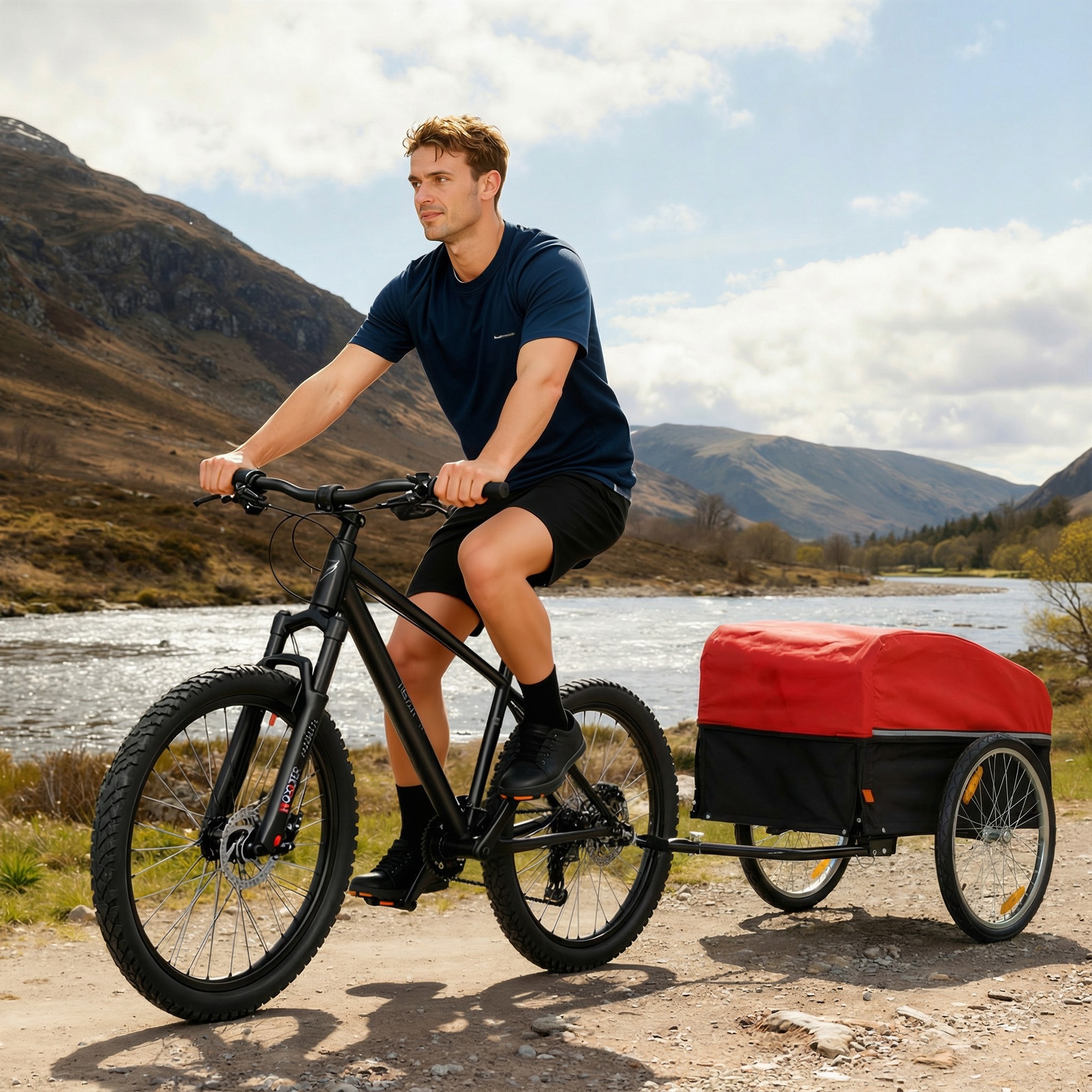 Fahrradanhänger 170 Liter Fahrrad Lastenanhänger mit Kupplung Abdeckplane 51 cm Schnellspannend Luftreifen bis 40 kg