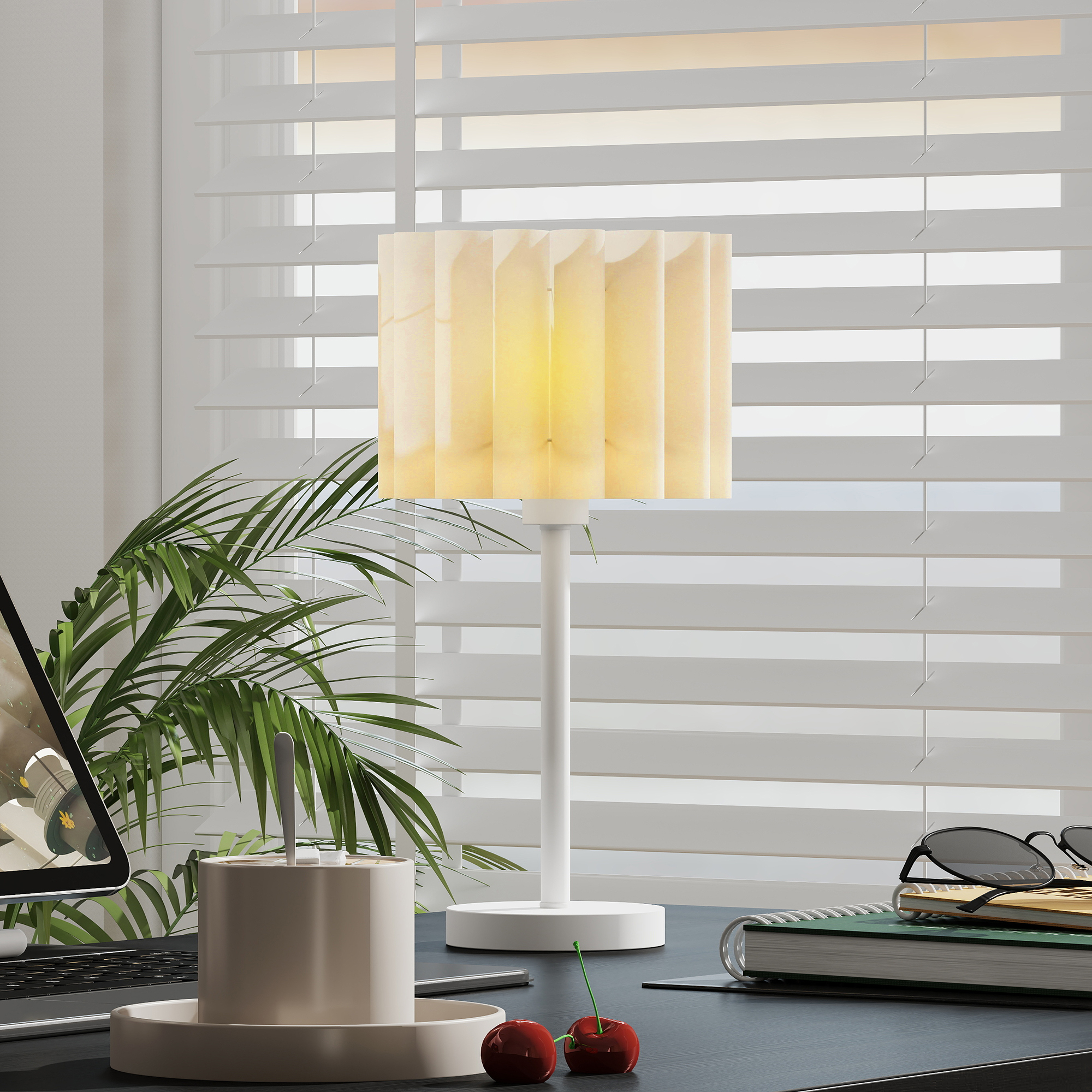 Tischlampe im Retro-Stil, Nachttischlampe, Kunststoff-Schirm, Knopfschalter, Weiß