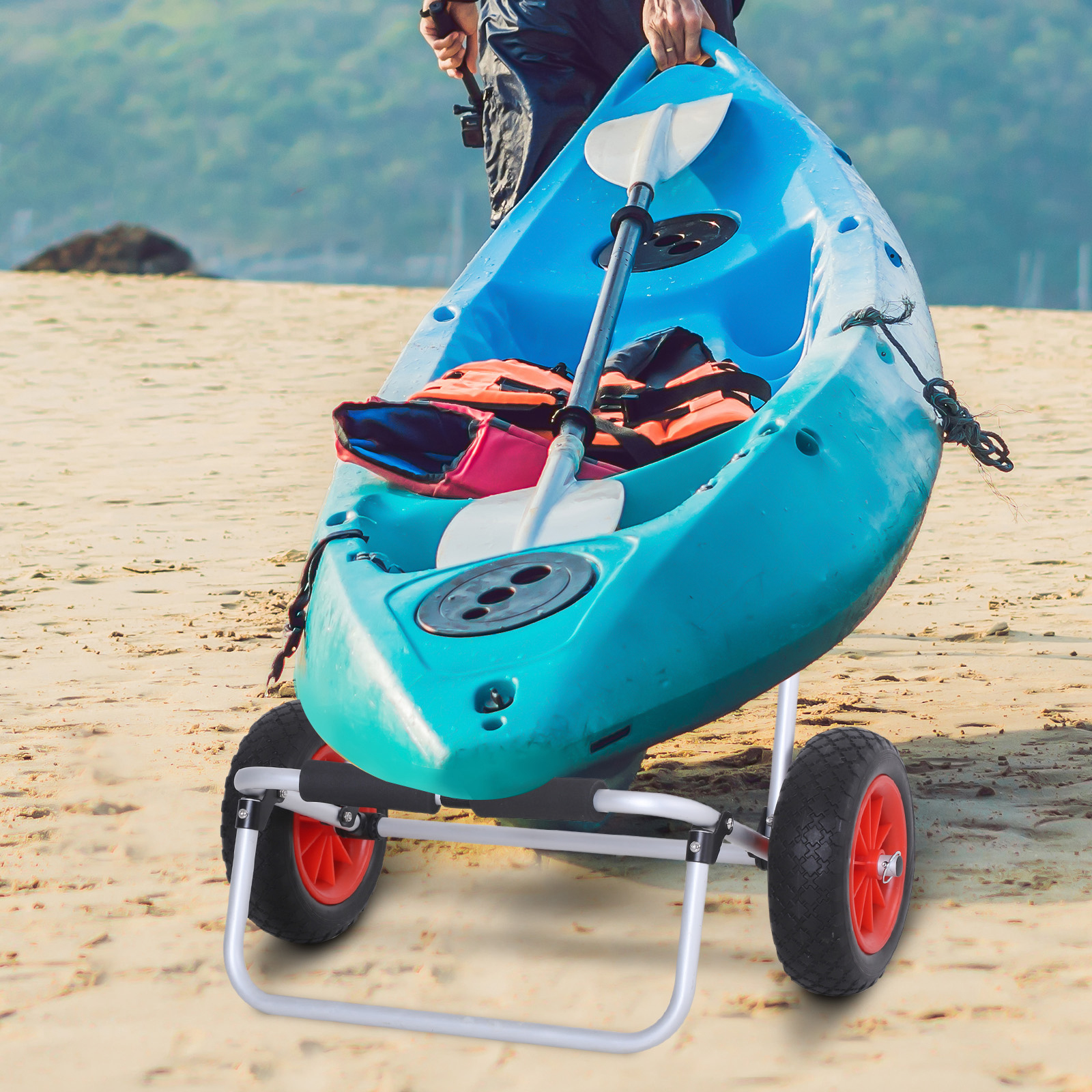 Kanuwagen klappbar bis 90 kg Alu Transportwagen Kajakwagen Bootswagen mit Gurt Räder gepolstert Surfwagen Kanuwagen Bootstrailer Trolley für Surfbrett Board Schlauchboot