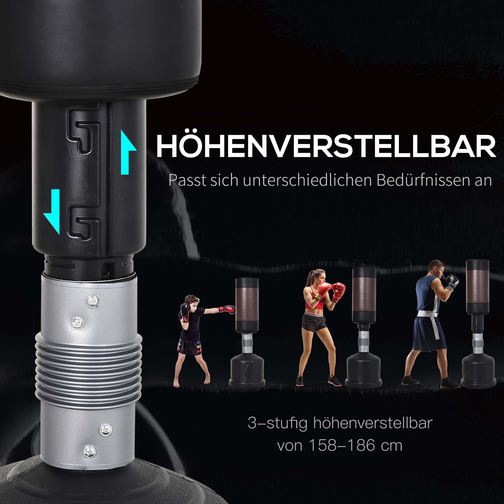 Standboxsack Boxpuppe Boxdummy DummyTraining Boxpartner Boxsack Box 158-186 cm Höhenverstellbar NEU Schwarz+Braun