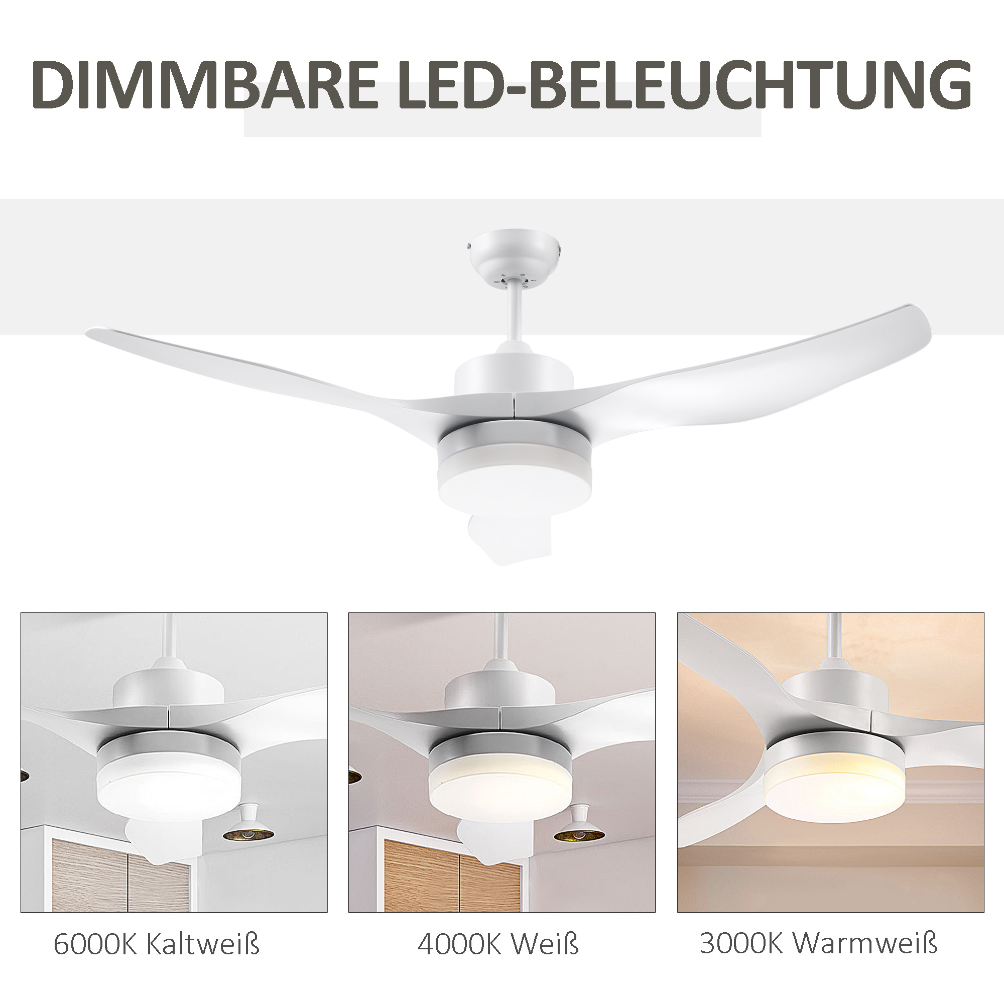 Deckenventilator mit LED-Licht, 2-in-1 Design, mit Timer, Fernbedienung, Deckenlampe mit Ventilator, Weiß