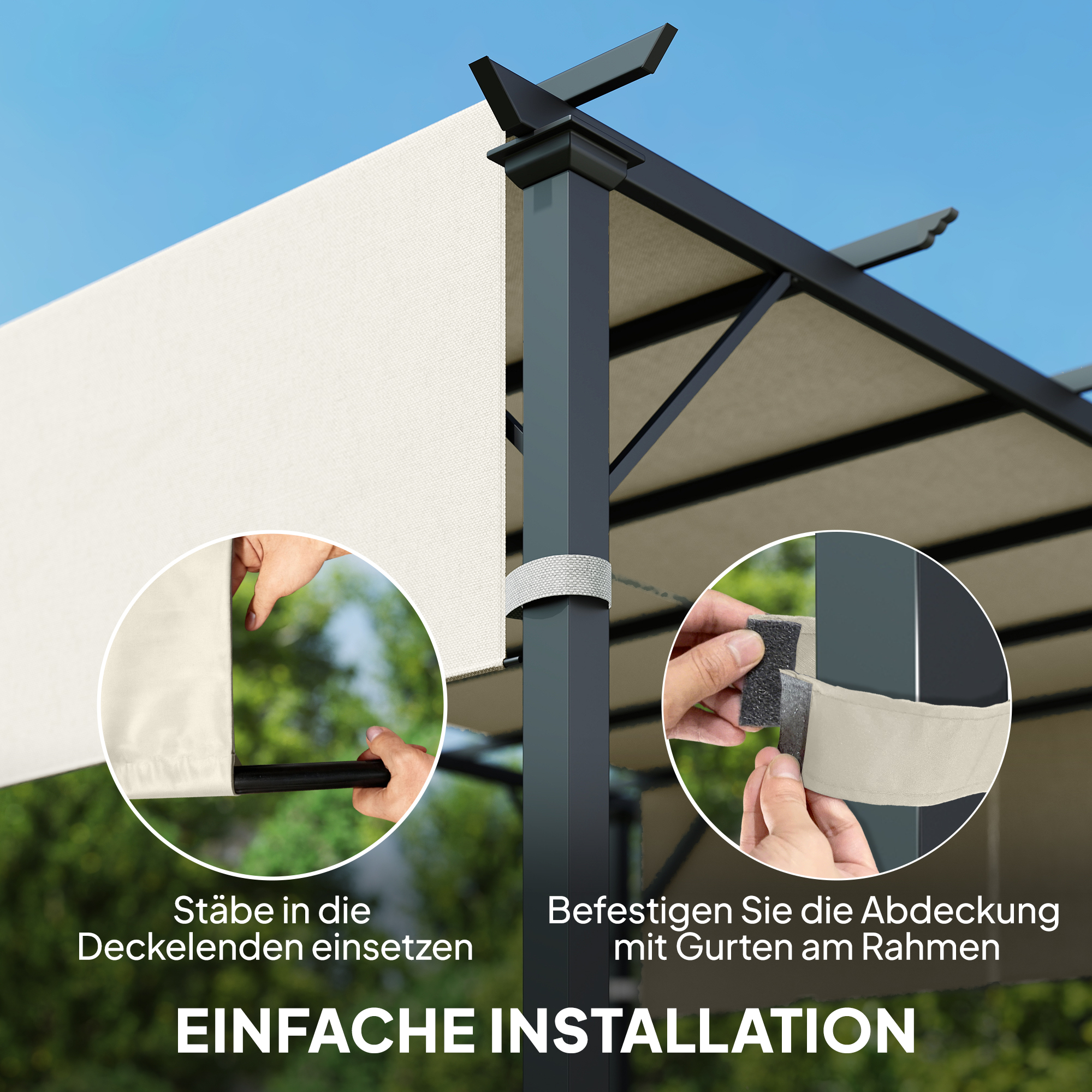 Ersatzdach für Pergola mit UV-Schutz, Sonnensegel für Terrassenüberdachung für 3 x 3 m Pavillon, Cremeweiß