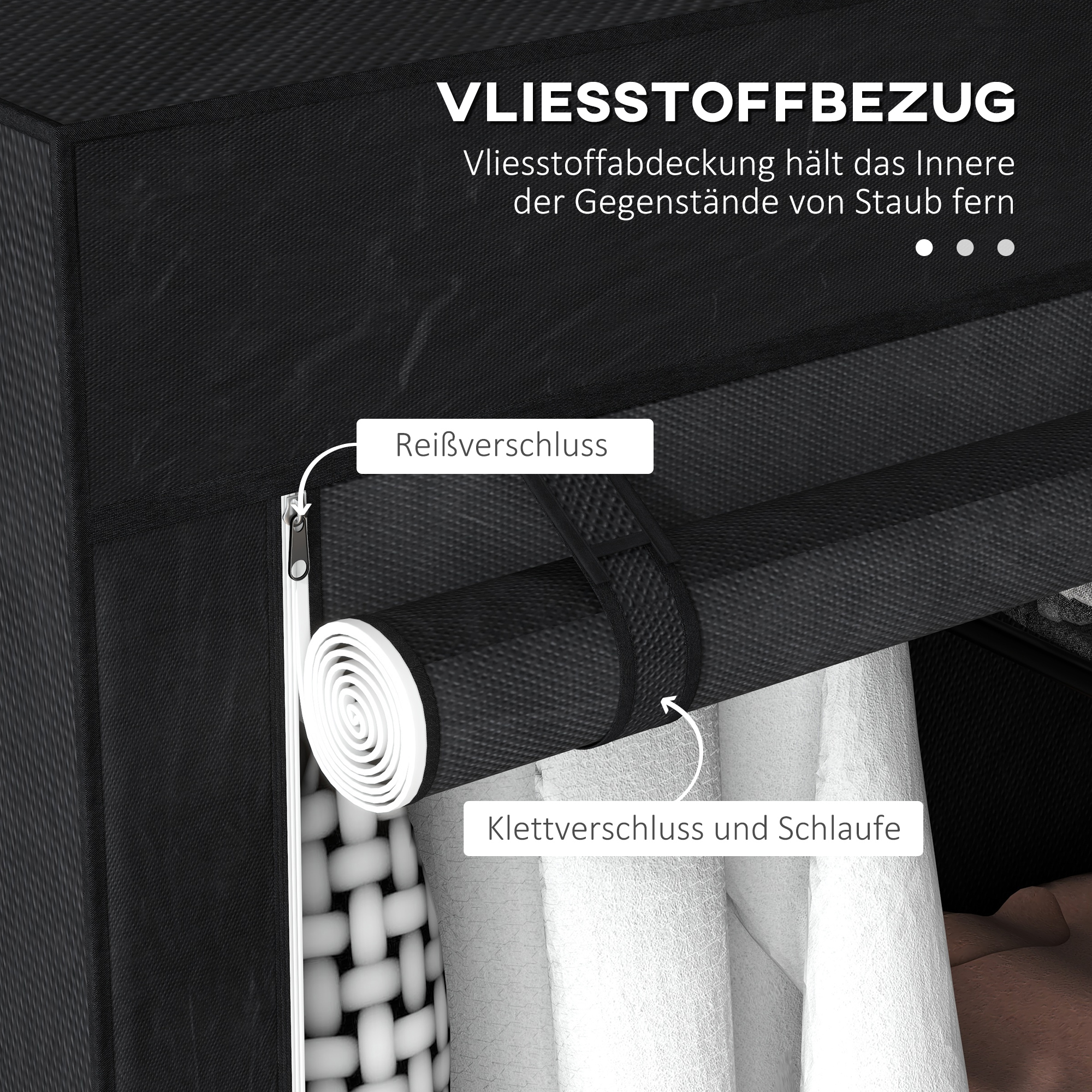 Schrank aus Stoff, Aufbewahrungslösung, 6 Regale, 1 Kleiderstange, Schwarz