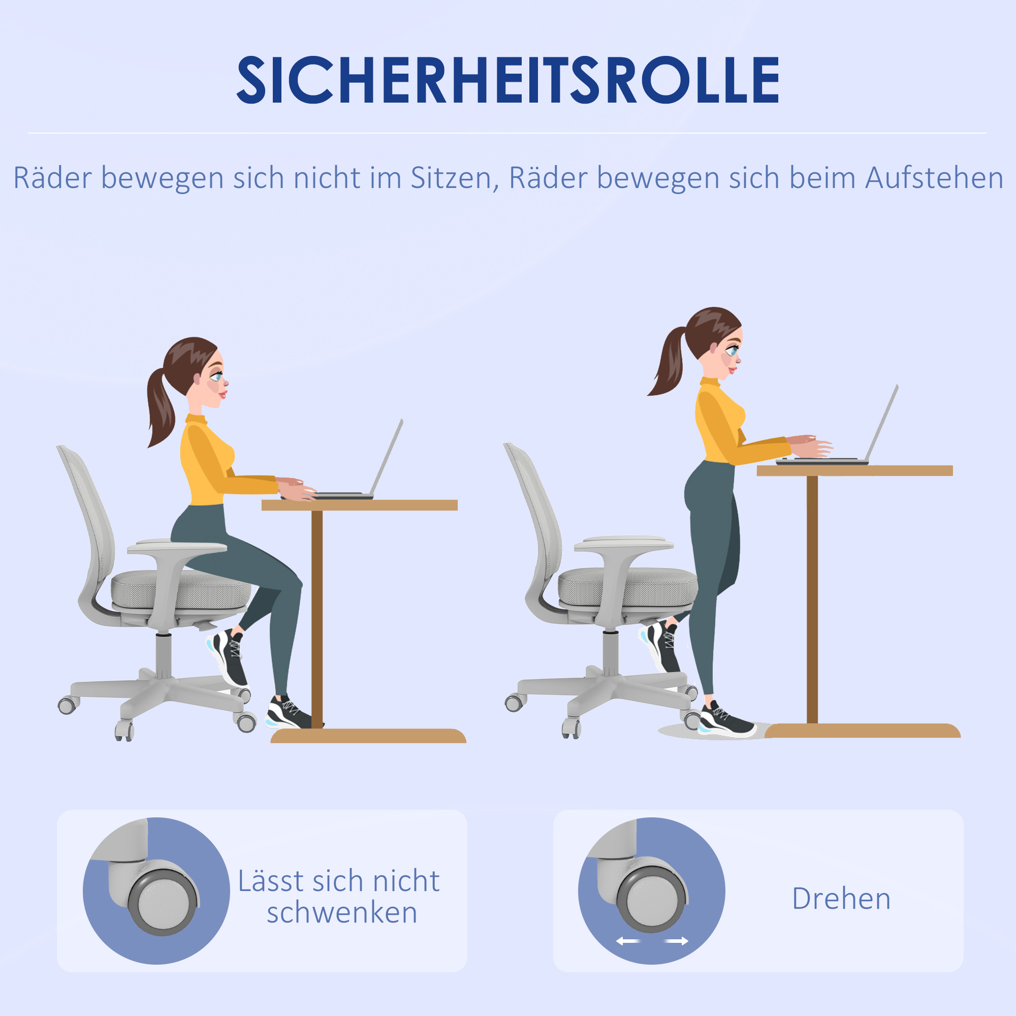 Bürostuhl, Ergonomisch Schreibtischstuhl mit Drehfunktion, Höhenverstellbar 55 x 48 x 82,5-94,5 cm Grau