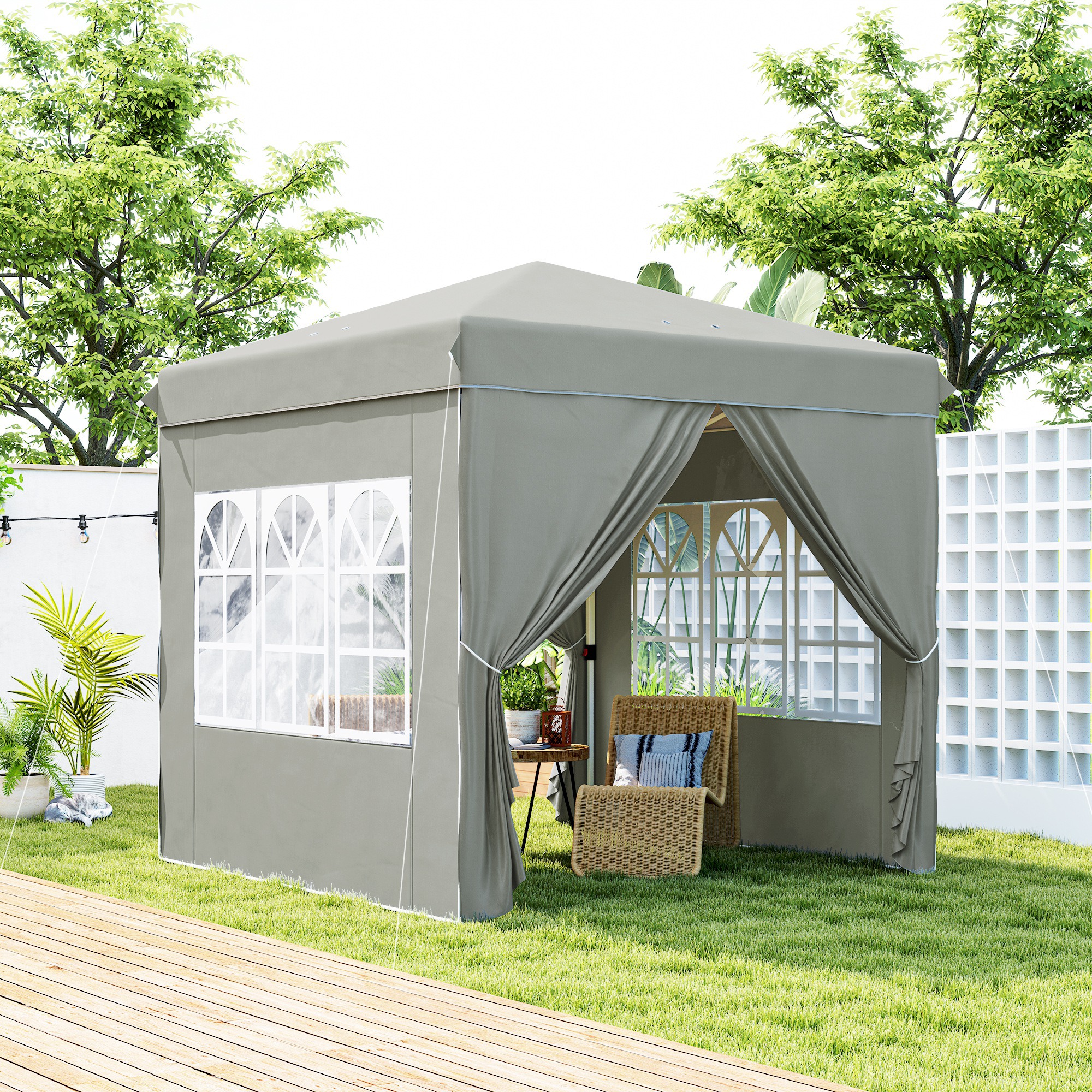 2,5 x 2,5 m Pop-up-Pavillon mit Seitenwänden und Tragetasche, UPF50+ höhenverstellbares Gartenzelt, Hellgrau