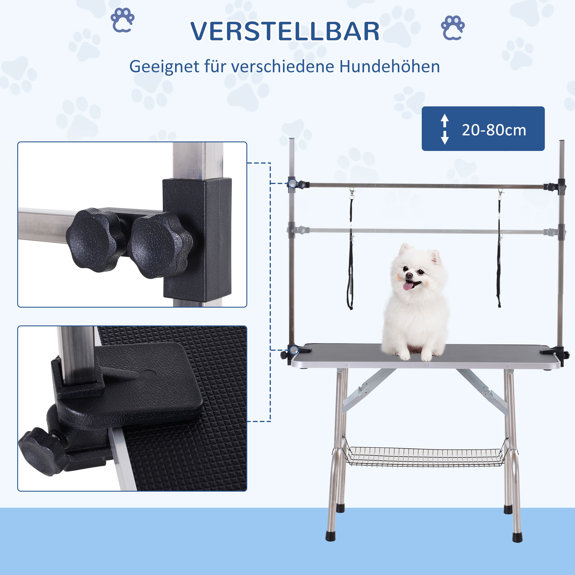 Hundepflegetisch Höhenverstellbar Tierpflegetisch Klappbar Hunde Pflegetisch Hundefriseur Tisch Schertisch Trimmtisch mit Unterkorb für Hunde Katzen bis zu 100 kg Schwarz