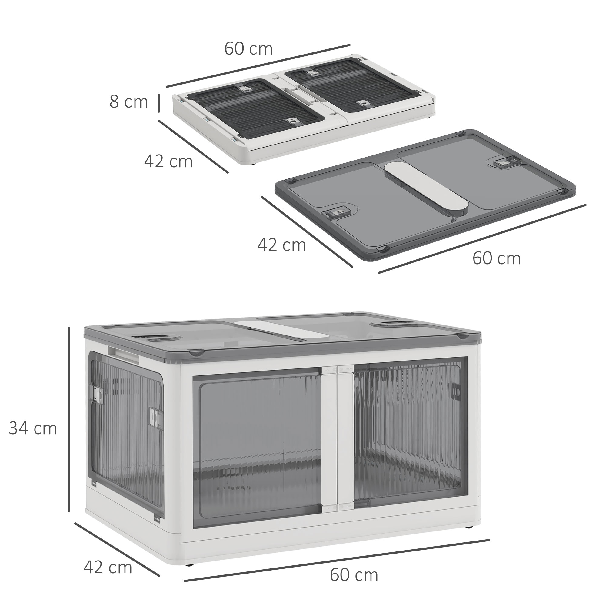 Aufbewahrungsbox Aufbewahrungskorb. faltbar, mit Staubschutz, 60 cm x 42 cm x 34 cm, Weiß + Grau