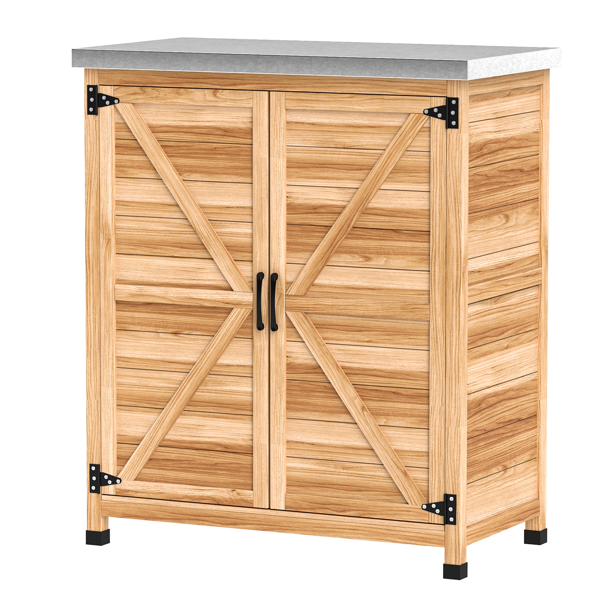 Gartenschrank mit internem Regal und Arbeitsbank, aus Fichtenholz und verzinktem Stahl, 79x43x92 cm, Holzfarbe