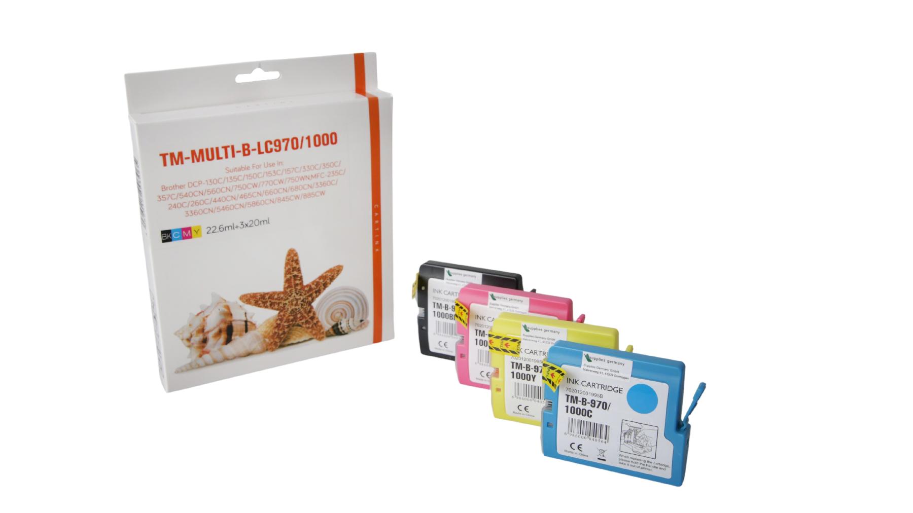 Multipack LC970/1000 alternativ Tinte für Brother / LC1000VALBP / BK22ml / C,M,Y18ml Multipack LC970/1000 alternativ Tinte für Brother / LC1000VALBP / BK22ml / C,M,Y18ml