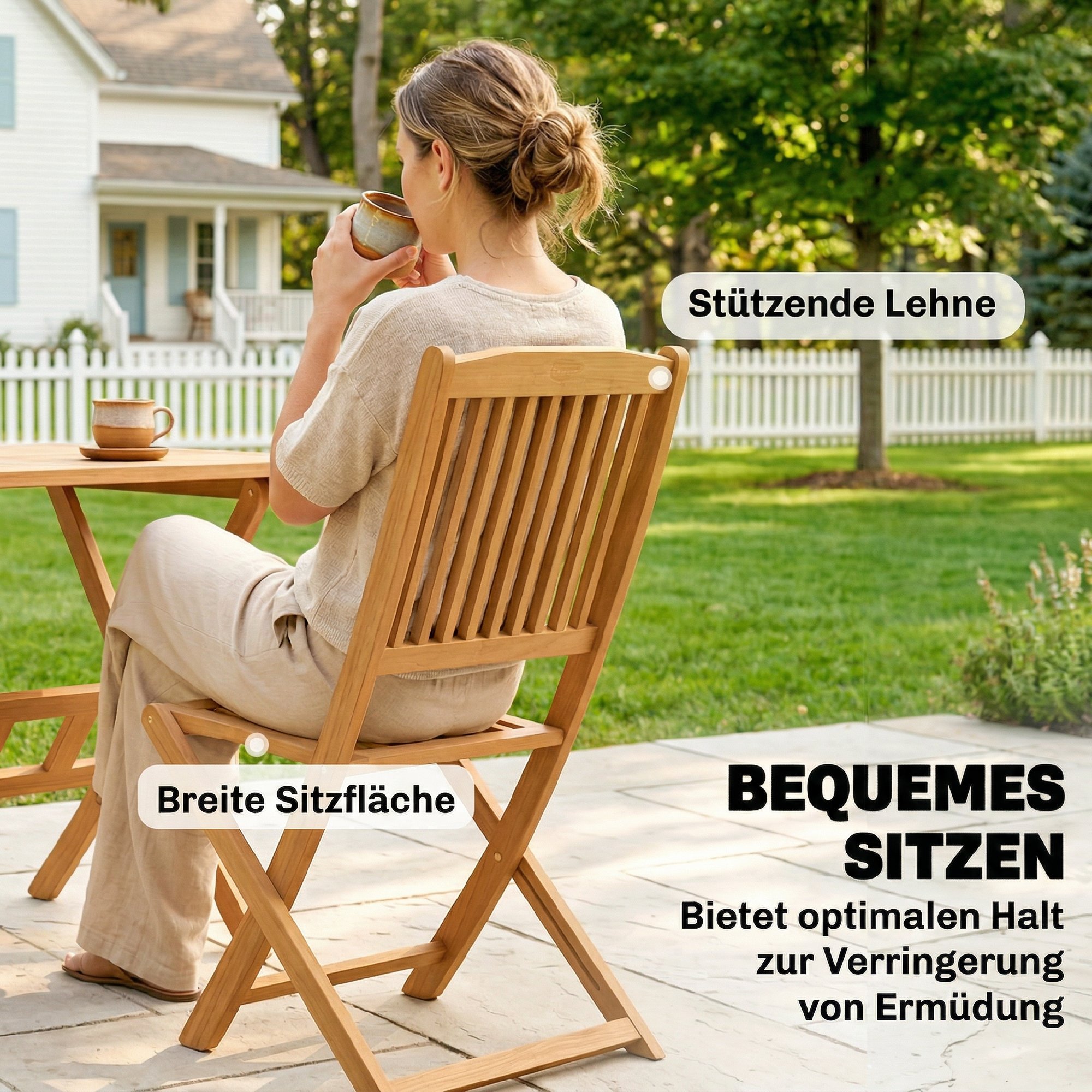 Gartenmöbel Set FSC Holz Sitzgruppe 5-teilig Klappbar Tisch mit 4 Klappstühlen Lamellendesign