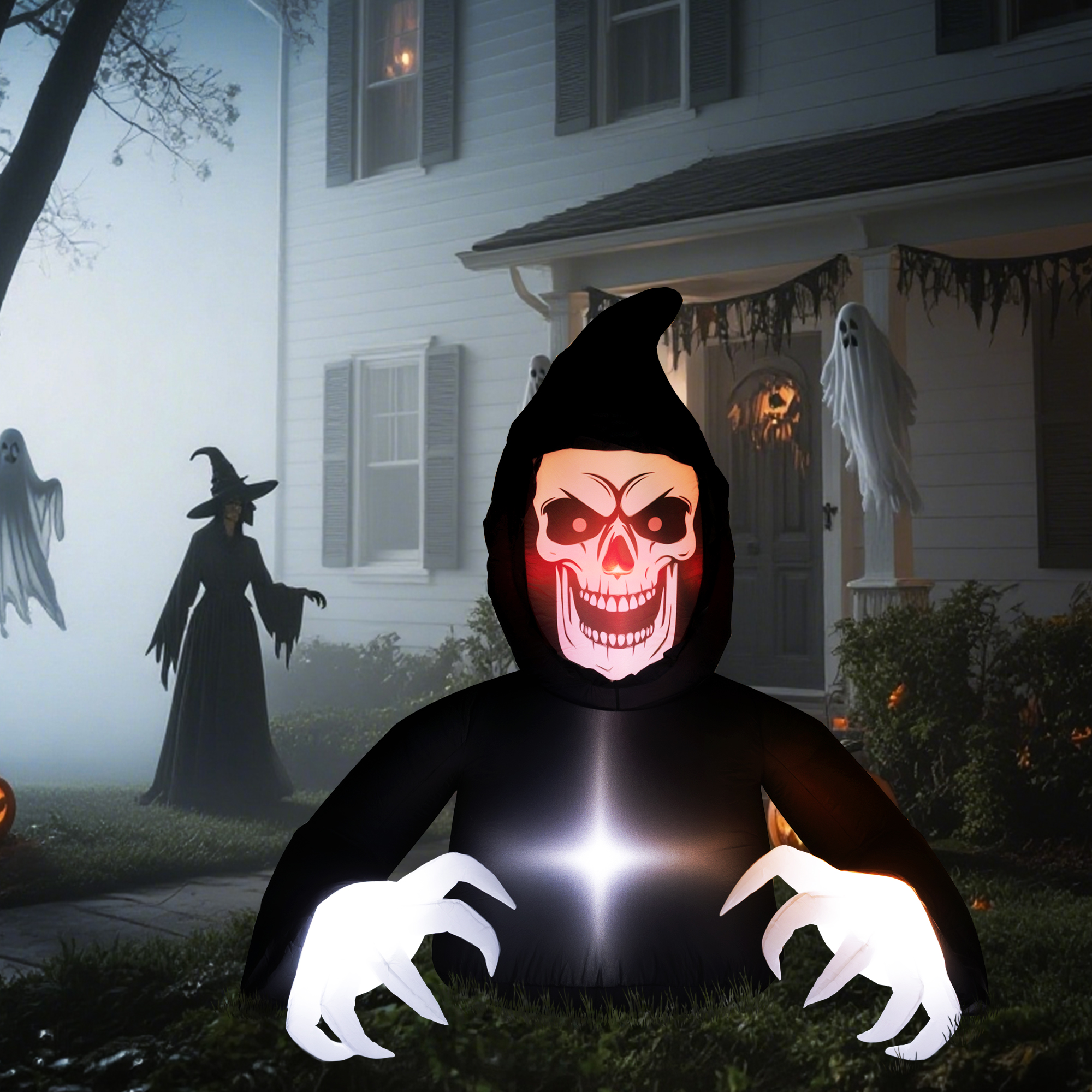 Aufblasbare Halloween-Dekoration, Sensenmann, LED-Leuchten, Gebläse, Kabel Aufblasbare Halloween-Dekoration, Sensenmann, LED-Leuchten, Gebläse, Kabel