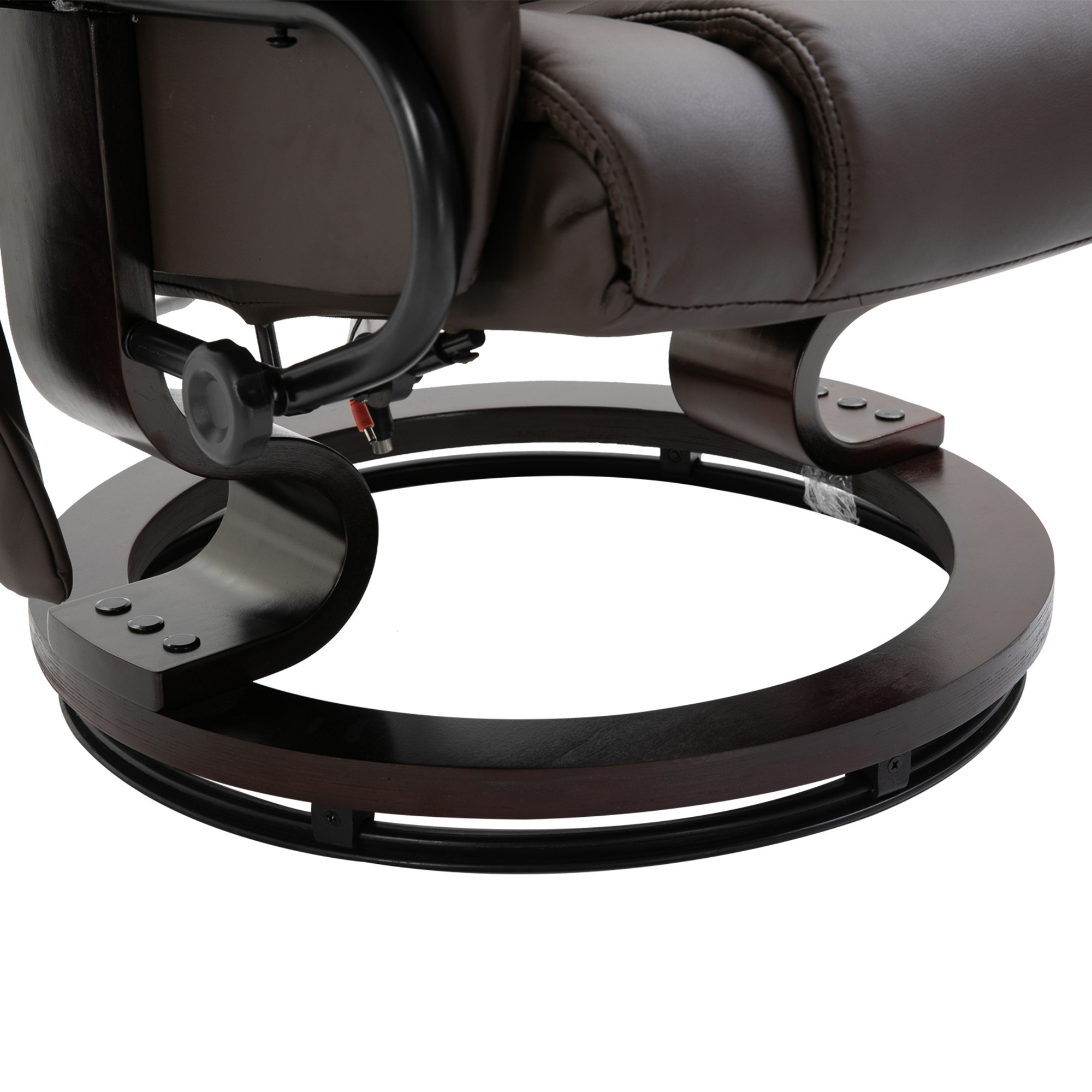Relaxsessel mit Hocker, 360°drehbarer Fernsehsessel mit Massage, Liegefunktion, Massagesessel mit Seitentasche, Liegesessel, Kunstleder für Wohnzimmer Braun