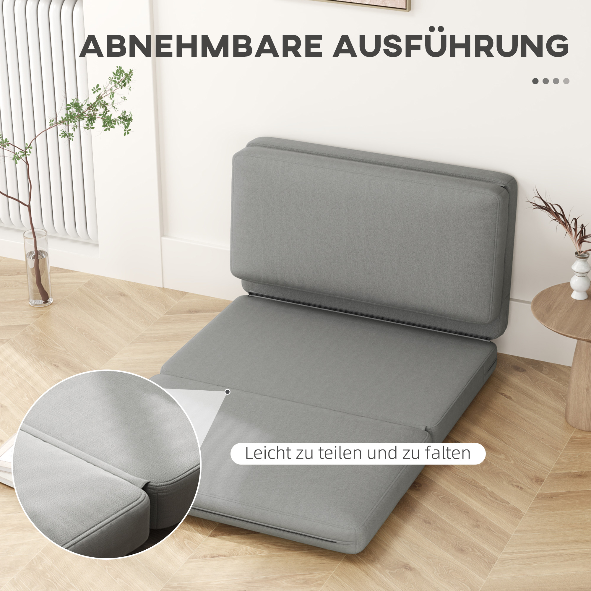 2-in-1 faltbarer Relaxsessel, Gästematratze, teilbar, 120 cm breit, Hellgrau