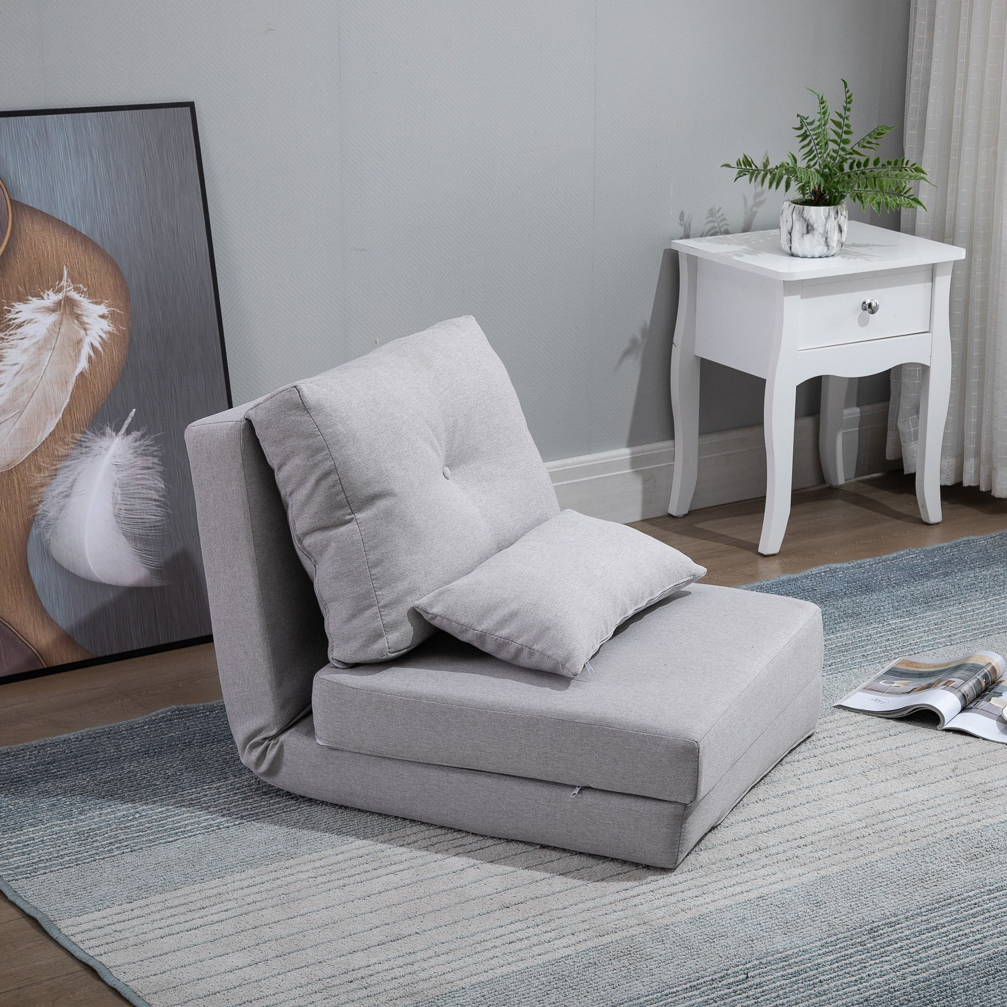 Bodensessel Klappmatratze Schlafmatte, 2-in-1-Design, abnehmbares Kissen, 60 x 80 x 56 cm, Grau