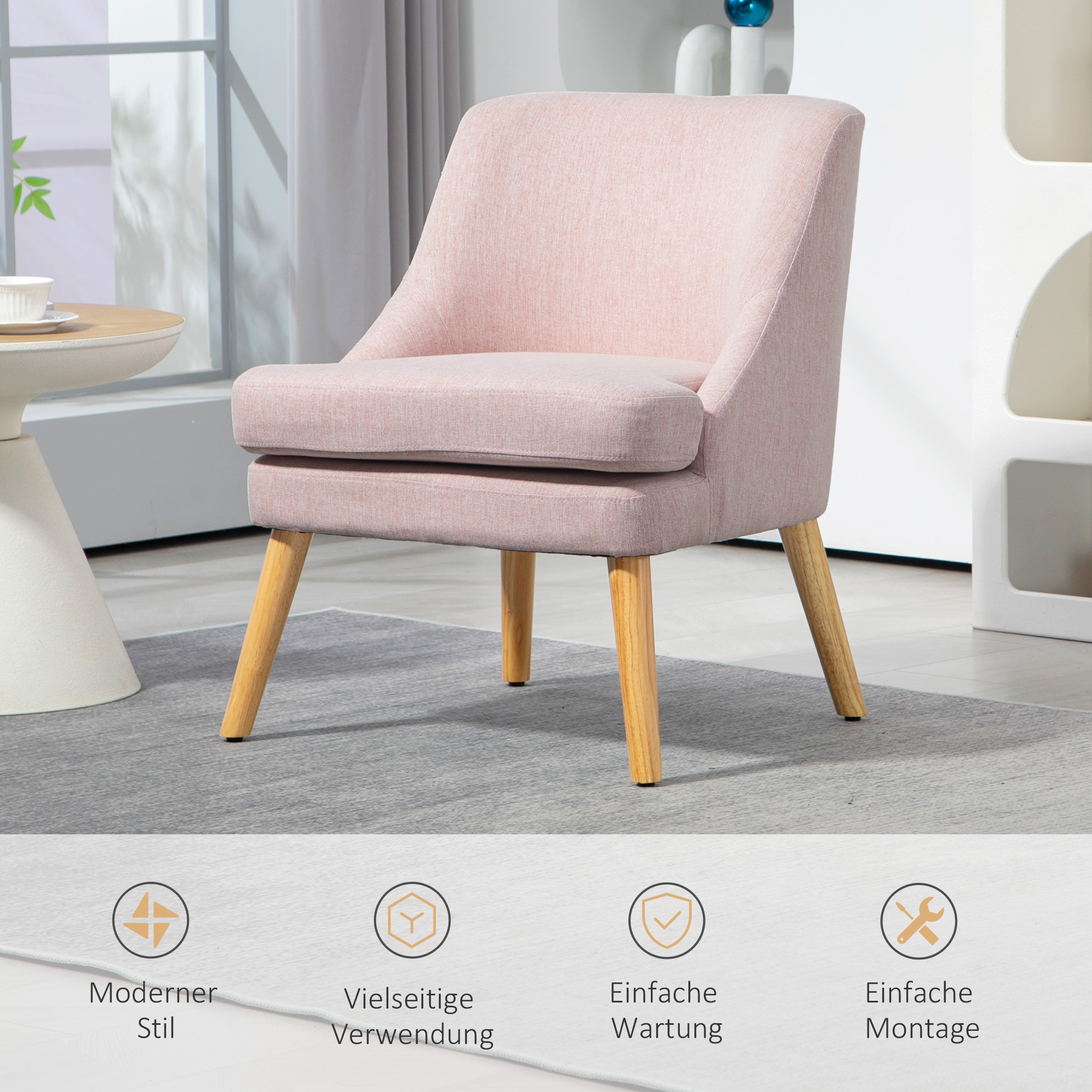 Akzentsessel im skandinavischen Stil, Samt, 25D-Schaumstoff, Hevea-Holzbeine, Beige, 63x69x79,5 cm