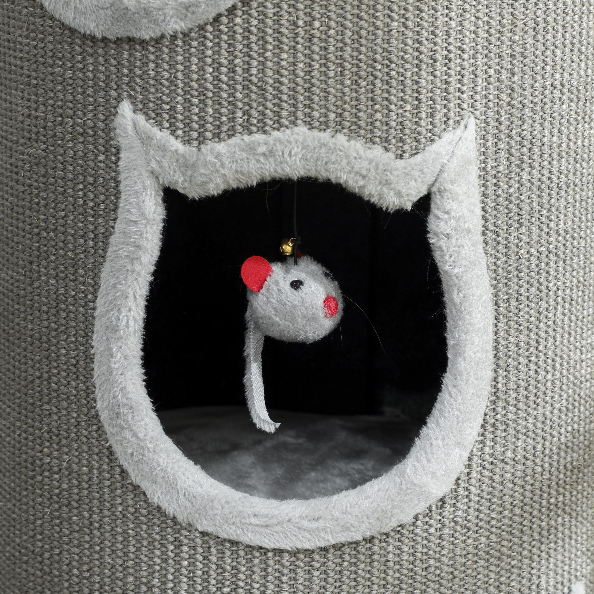 Katzenkratzfass, 96 cm, 4-Ebenen-Katzenturm mit waschbarem Bett, 3 Schlafhöhlen, Hängespielzeug, für mehrere Katzen Grau