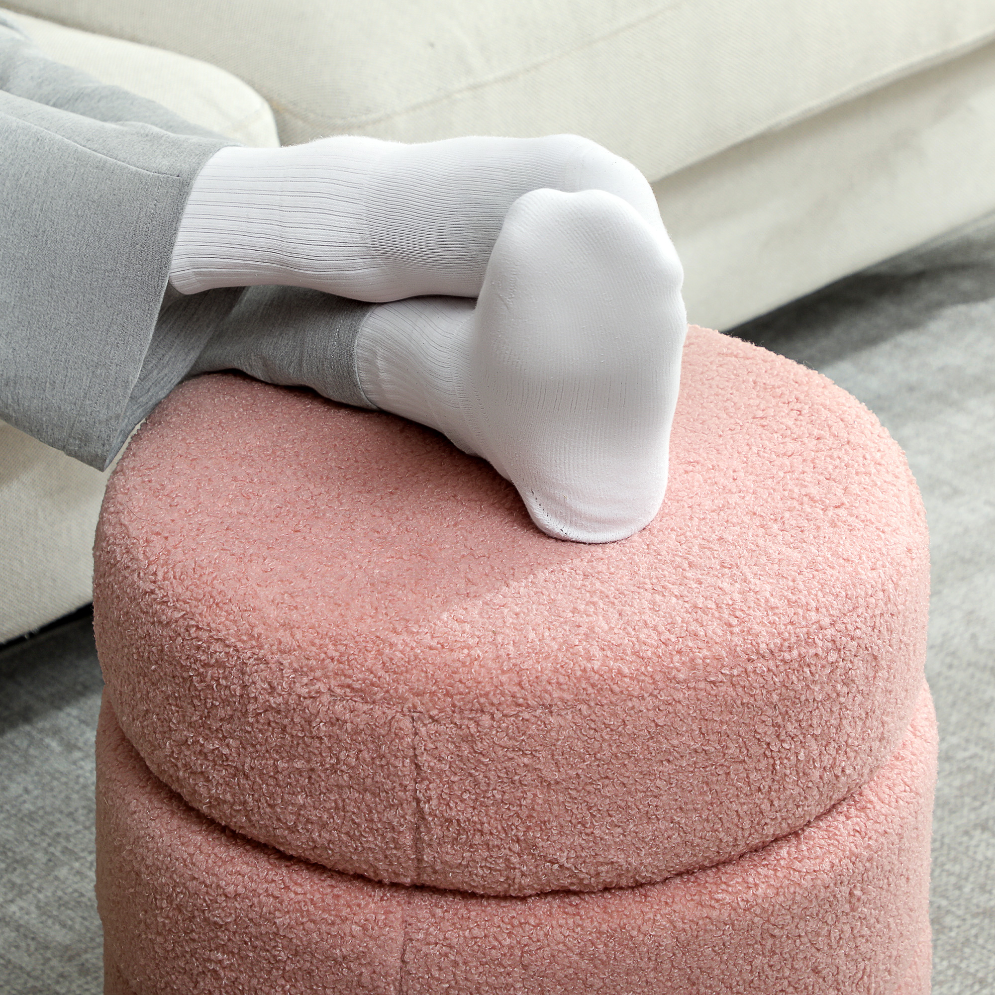 Hocker, rund, Teddyfleece, bis 120kg, ?40x45H cm, Rosa