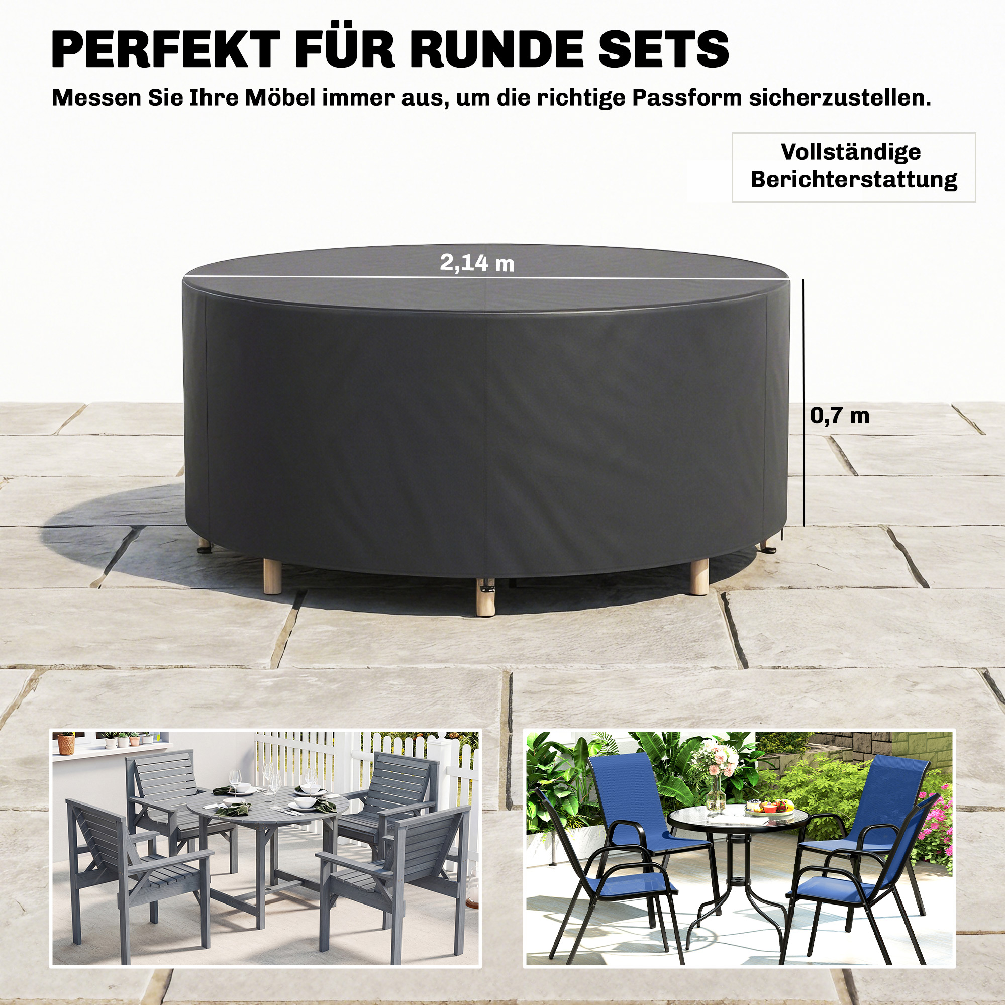 Schutzhülle für Gartenmöbel Winterfest Wasserdicht Abdeckung Anti-UV Abdeckplane 420D Oxford Gewebe Ø214x70Hcm Schwarz