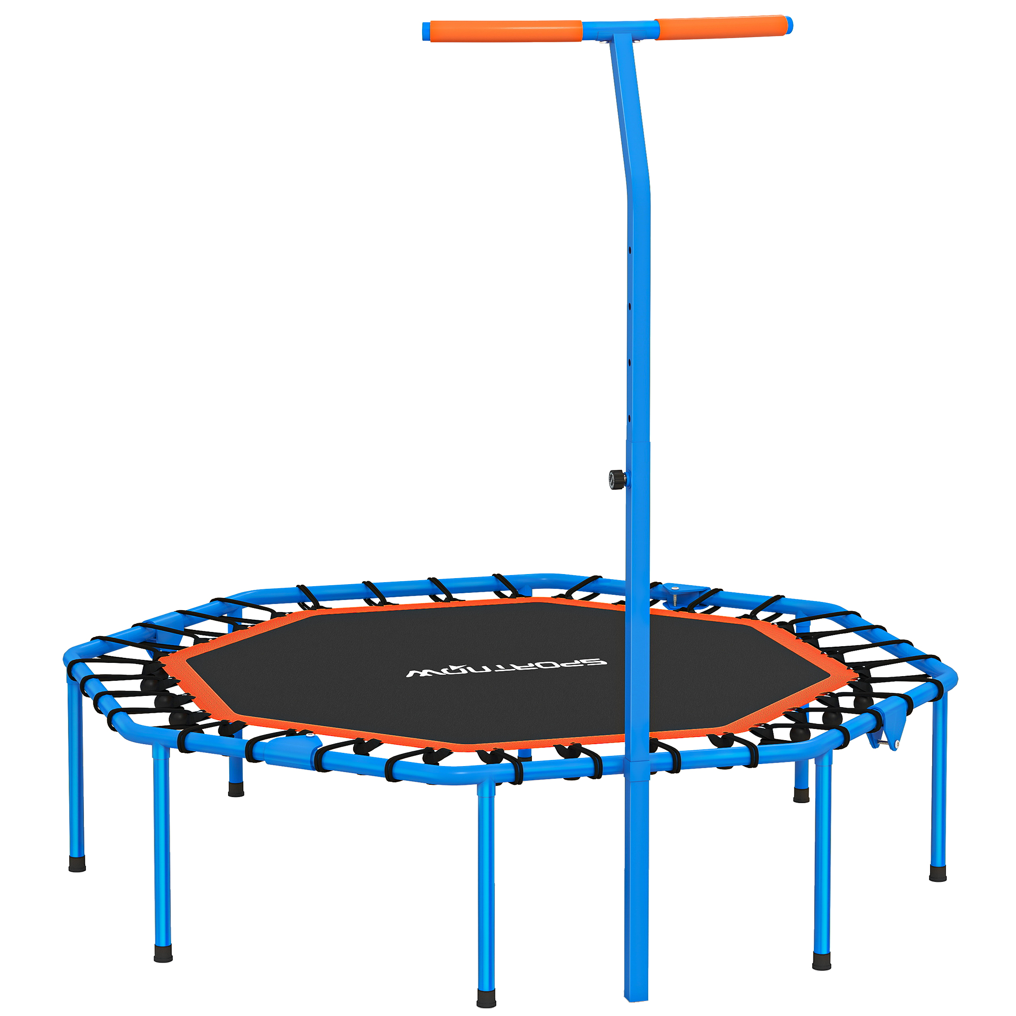 Fitness-Trampolin, Trainingstrampolin mit verstellbarem Haltegriff, stabil und leise, für drinnenf, Stahl, Blau