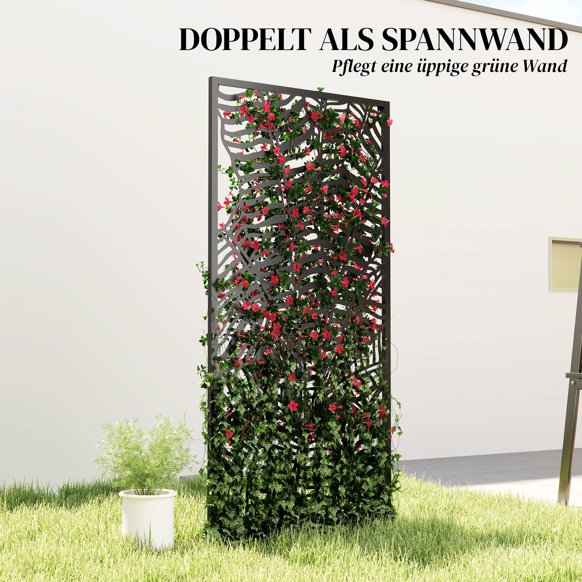 Raumteiler 65 x 130 cm Freistehend Hängend Paravent, Trennwand Sichtschutz aus Metall Schwarz