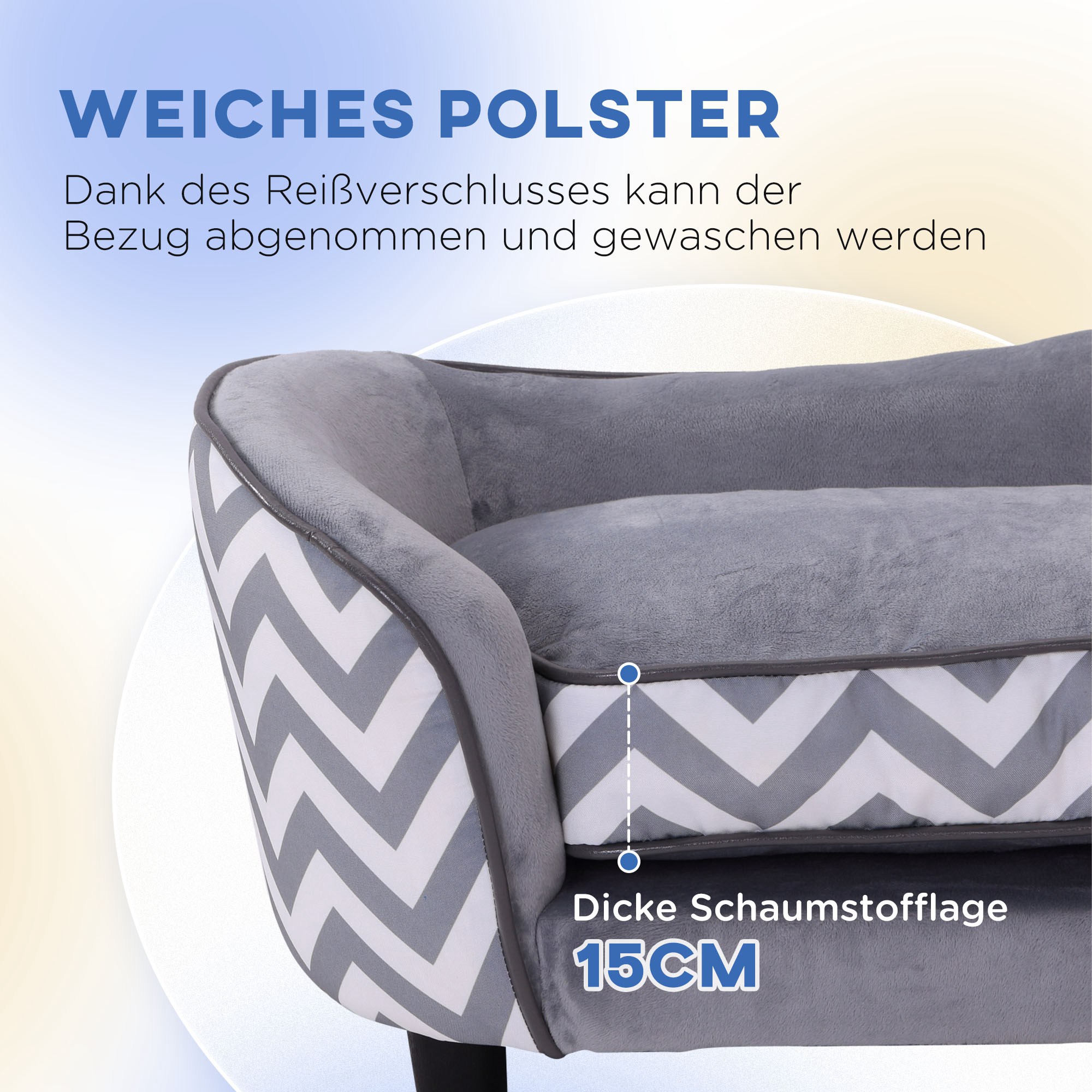 Haustiersofa Hundecouch Hundesofa Hundebett Hundematte Katze Kissen gepolstert Holz Schaumstoff Grau 68,5 x 40,5 x 40,5 cm