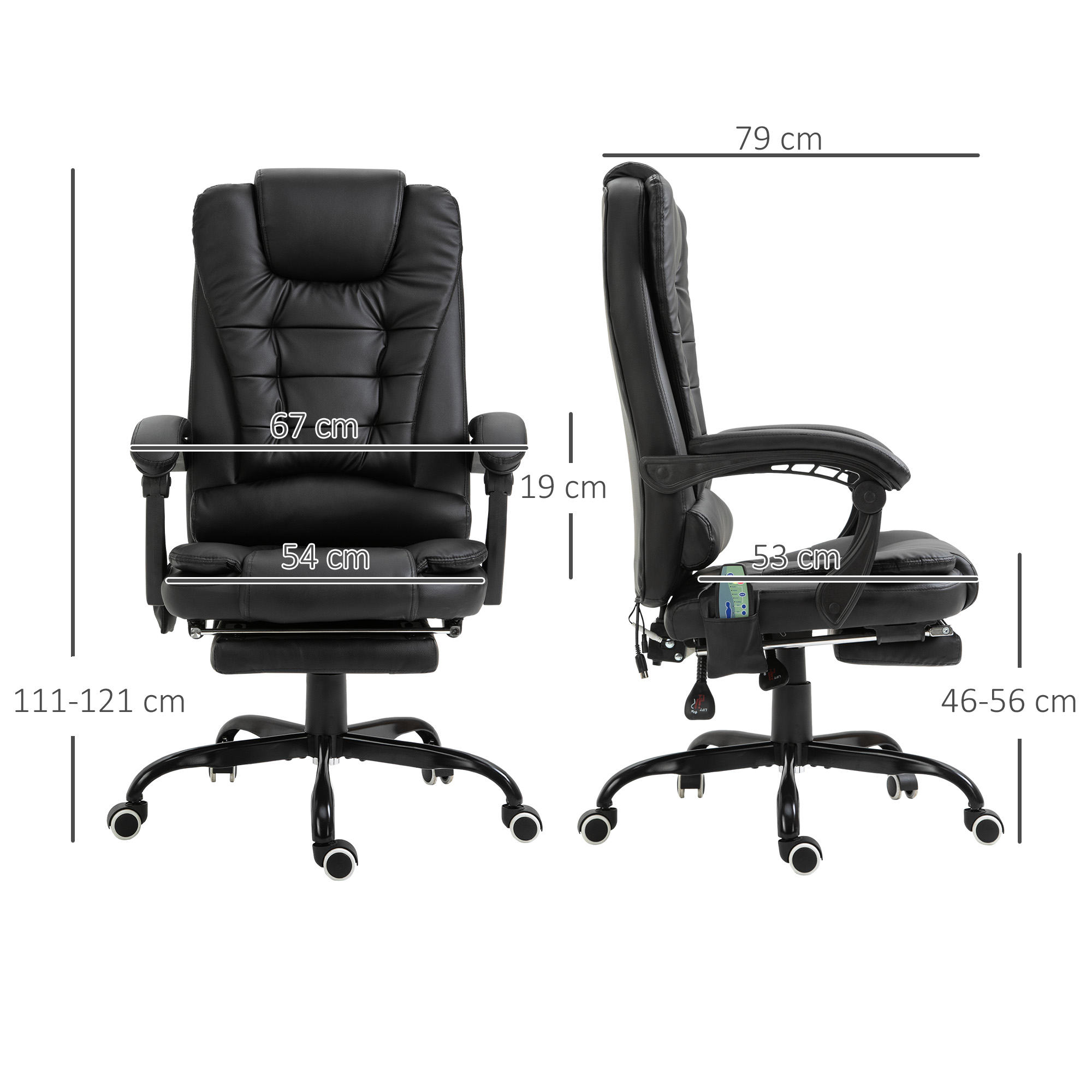 Schreibtischstuhl mit 7 Massagepunkten, höhenverstellbarer Drehstuhl mit integrierter Fußstütze, 67 x 79 x 111-121 cm