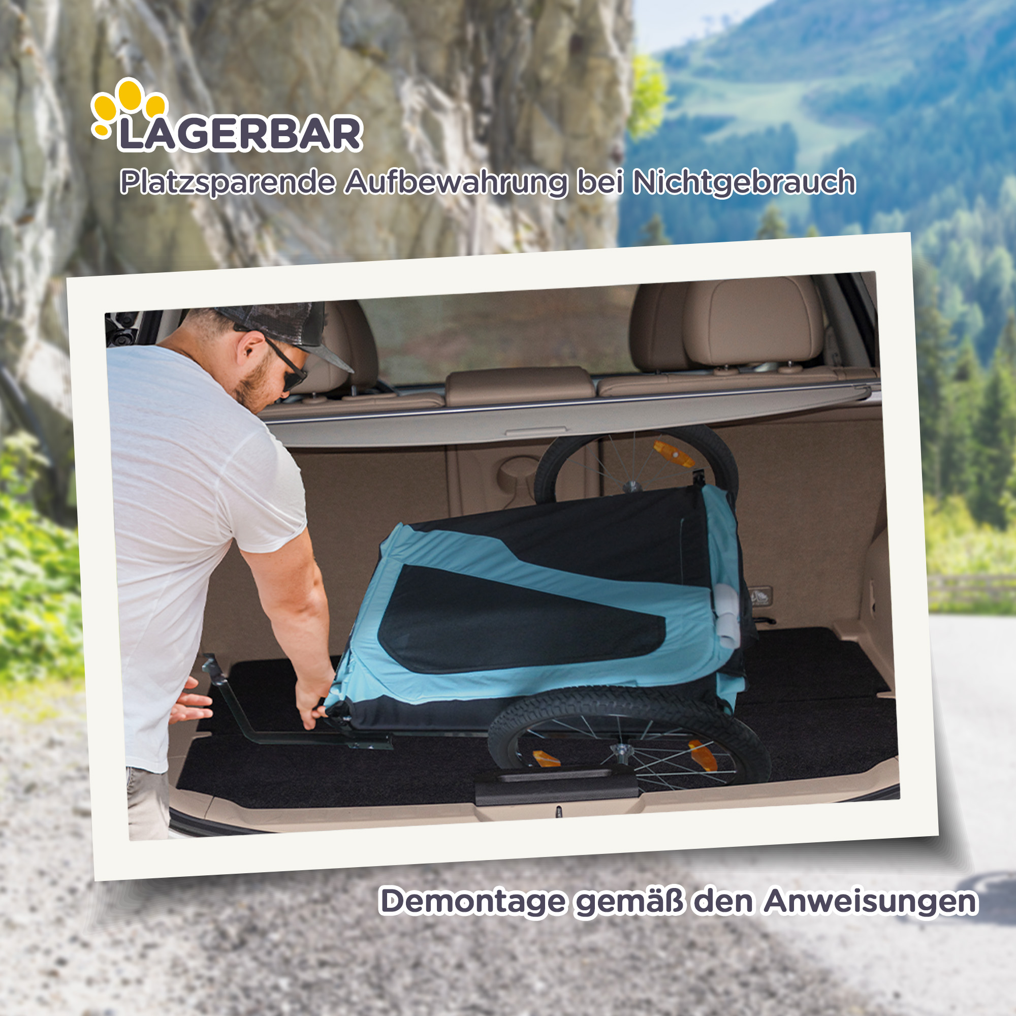 2-in-1 Hundeanhänger Hundewagen Fahrradanhänger bis 30kg klappbar Schiebefunktion 2 Eingänge Netzfenster Sonnenschutz Stahlrahmen hellblau 170 x 77 x 90 cm