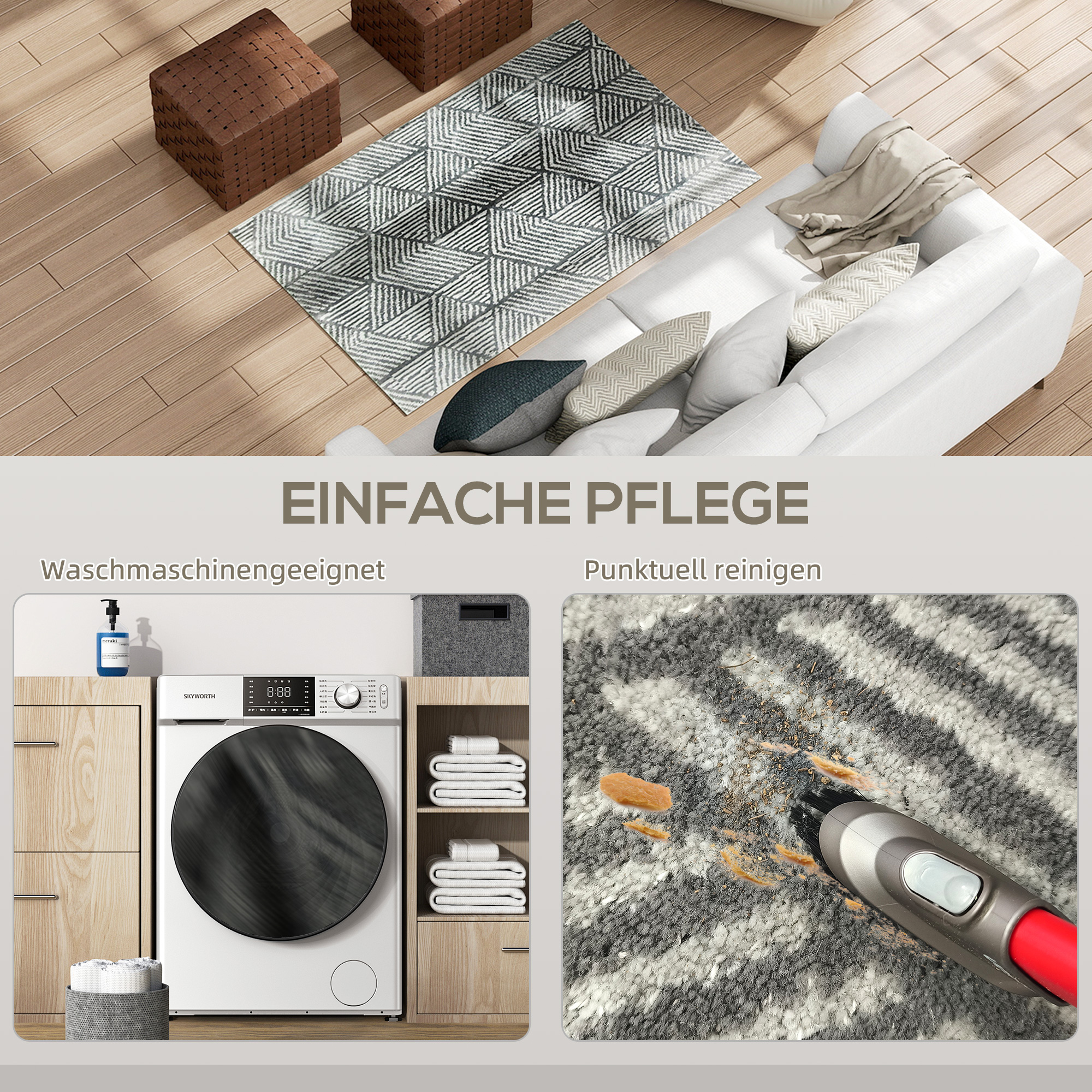 Teppich Wohnzimmerteppich im Modern Stil, waschbar Flächenteppich 150 x 80 cm Dunkelgrau