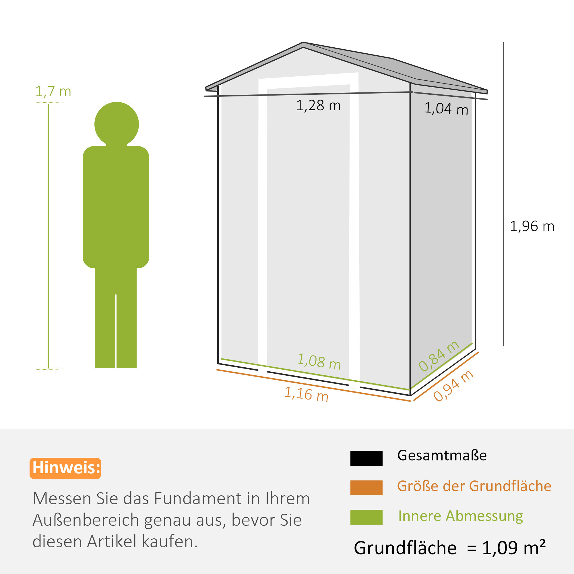 Gerätehaus 1,1 m² Geräteschuppen mit Holzoptik Fenster Satteldach Belüftung Boden Schloss Handschuhe Grau