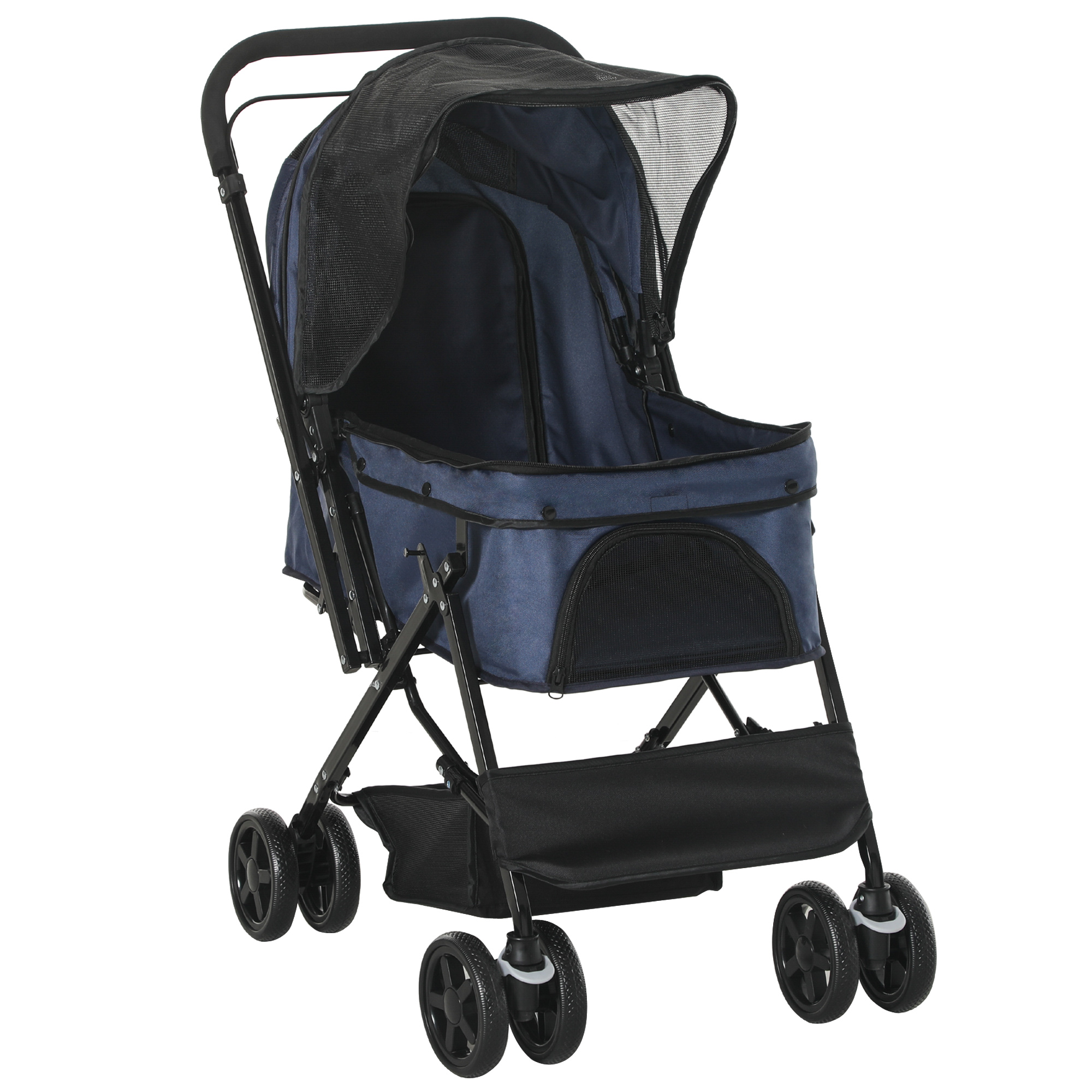 Hundewagen Hundebuggy bis 10kg verstellbares Vordach klappbar Bodenkorb 2 Bremsen Sicherheitsleine Blau