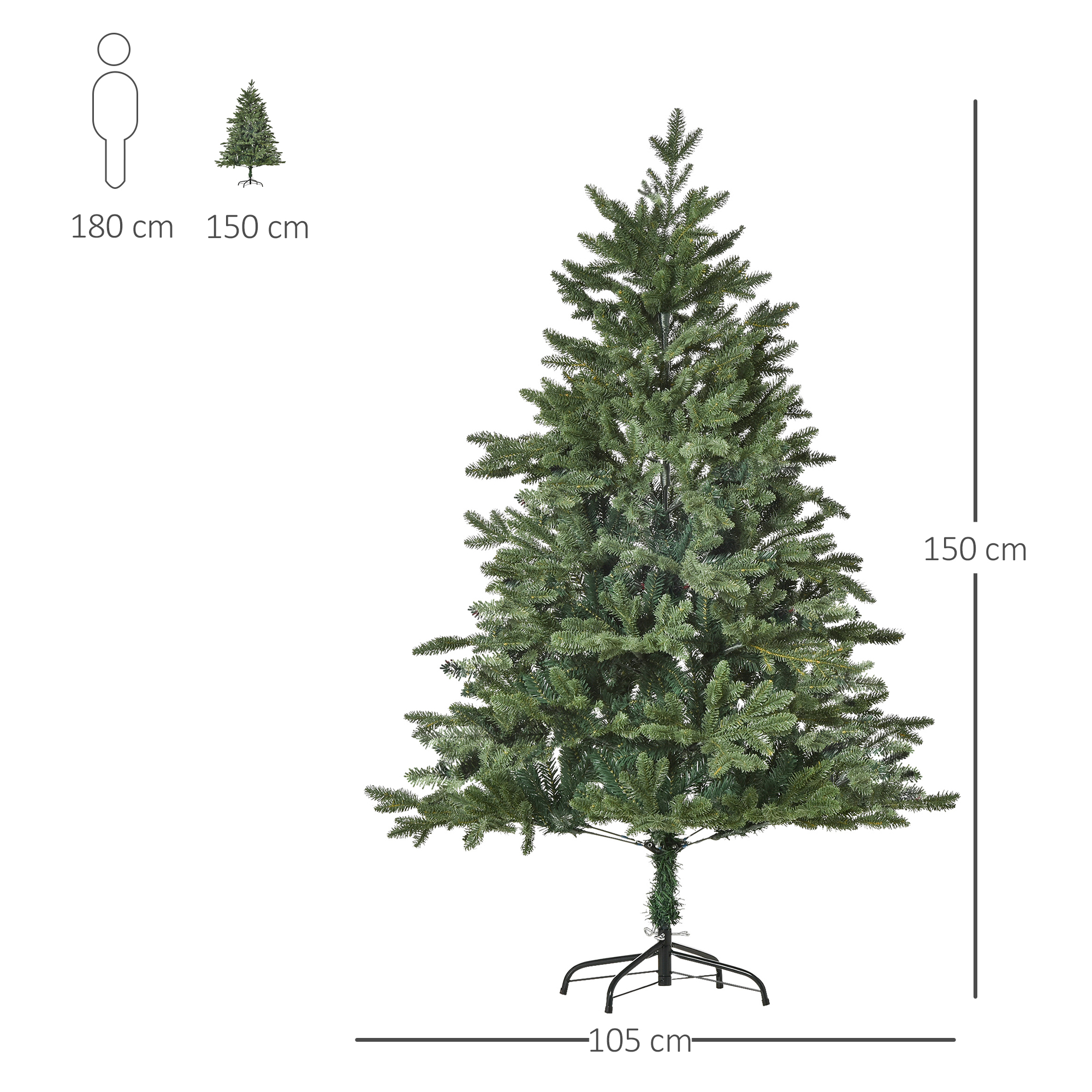 künstlicher Weihnachtsbaum 1,5 m Christbaum Tannenbaum PVC PE Metall Grün Ø105 x 150 cm