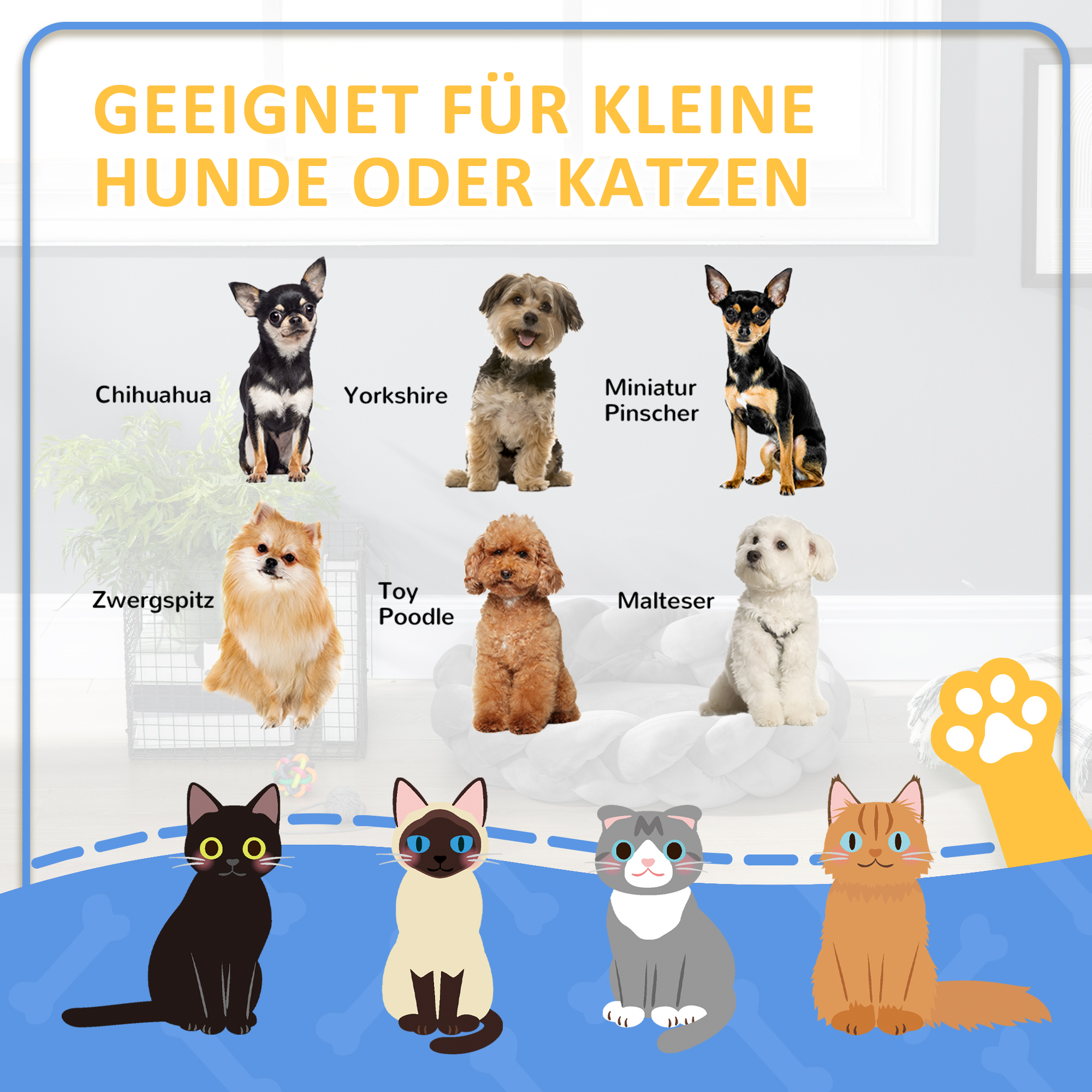 Haustierbett inkl. Kissen, Katzenbett, Hundekorb, waschbar, 55 cm x 55 cm x 14 cm, Grau