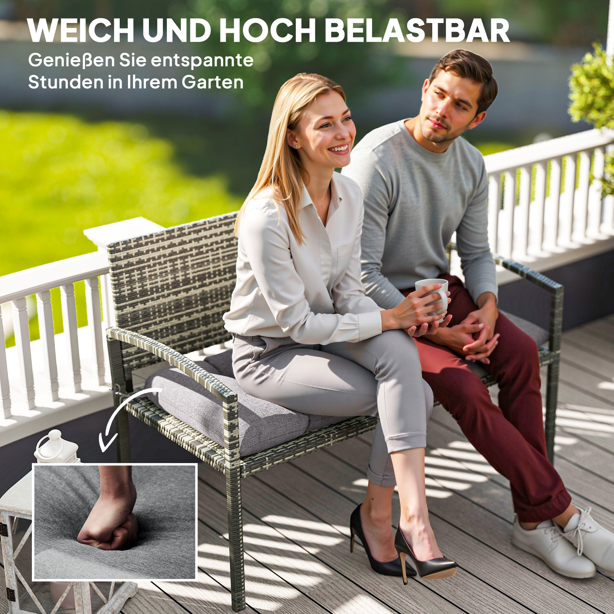 Bankauflage 105 x 46 x 12,5 cm Bankkissen mit Bändern, Outdoor Sitzkissen für Gartenmöbel, Sitzbank, Grau