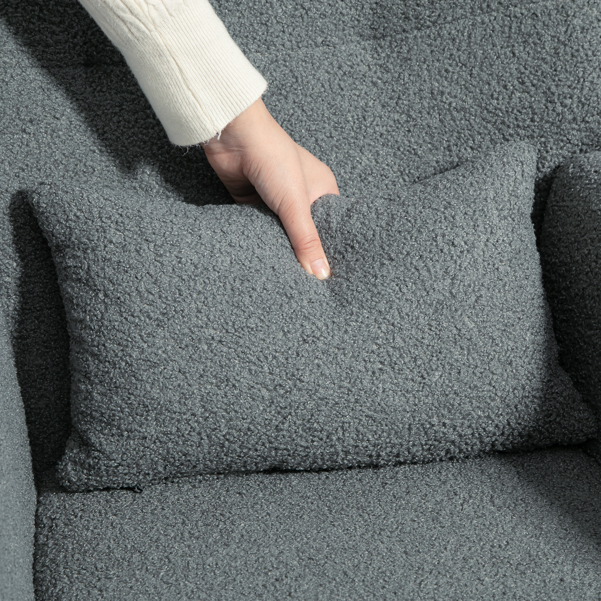 Schaukelstuhl, flauschiger Bezug, Lendenkissen, rutschfest, bis 120 kg, Grau