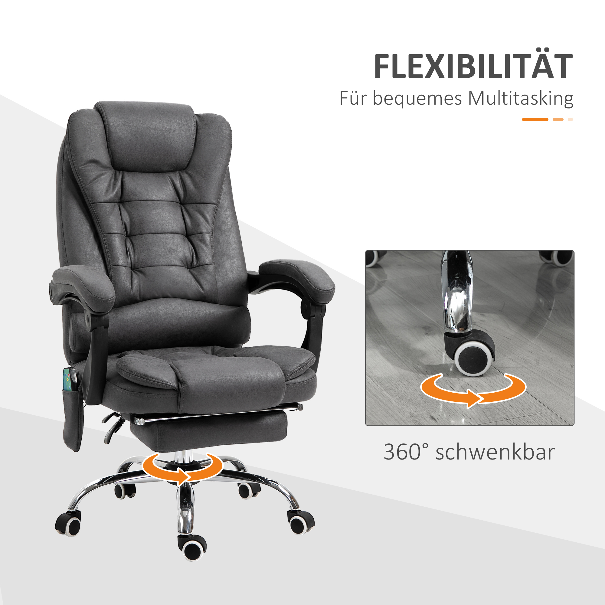 Bürostuhl mit Massagefunktion, ergonomisch, 65x160x104cm, Grau