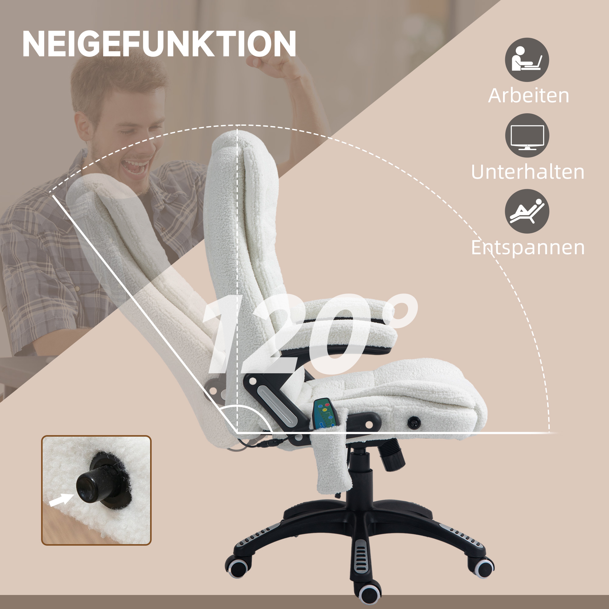 Bürosessel Massagefunktion Massagebürostuhl, Massagefunktion, höhenverstellbar, 67 x 74 x 107-116 cm, Weiß