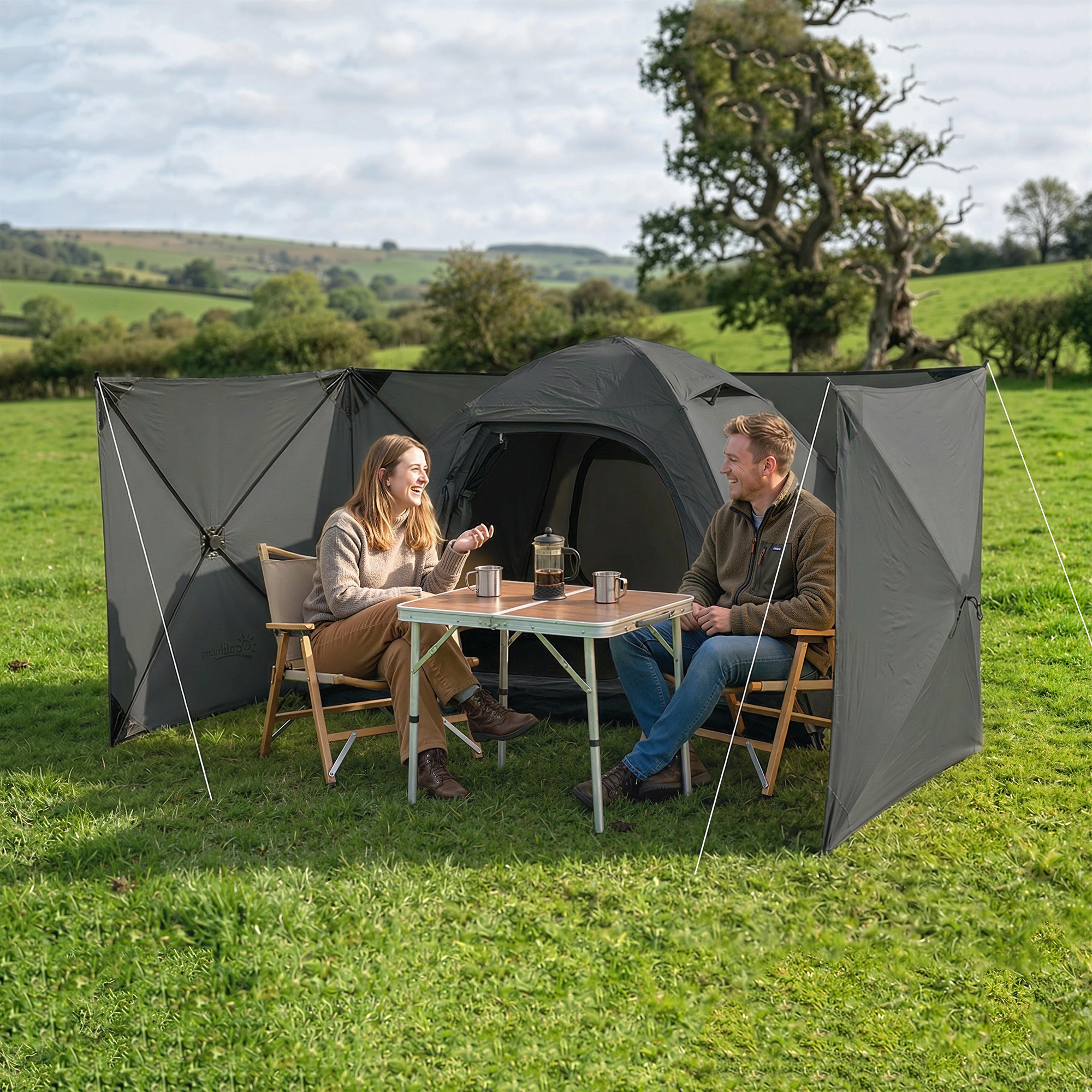 Windschutz faltbar Camping Sichtschutz mit Spannleinen Bodenhaken Tragetasche für Camping Garten 480 x 120 cm Dunkelgrau