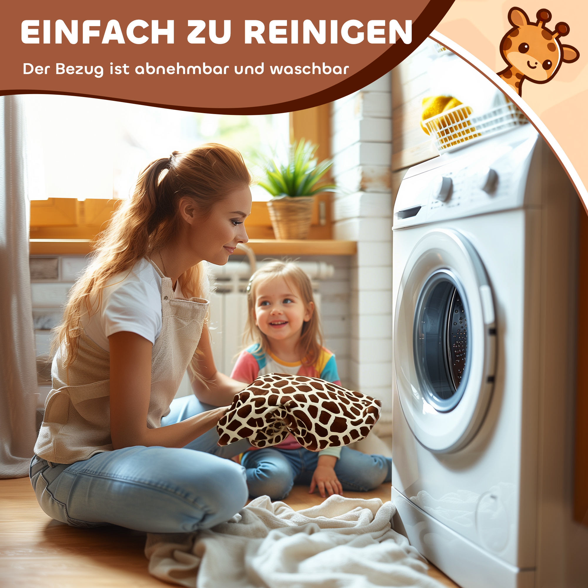 Giraffe zum Reiten, fahrendes Reitpferd in Giraffenform, Batteriebetrieb, waschbarer Bezug, Pedale, leise Räder, Musik, 1,5-5 Jahre, Braun