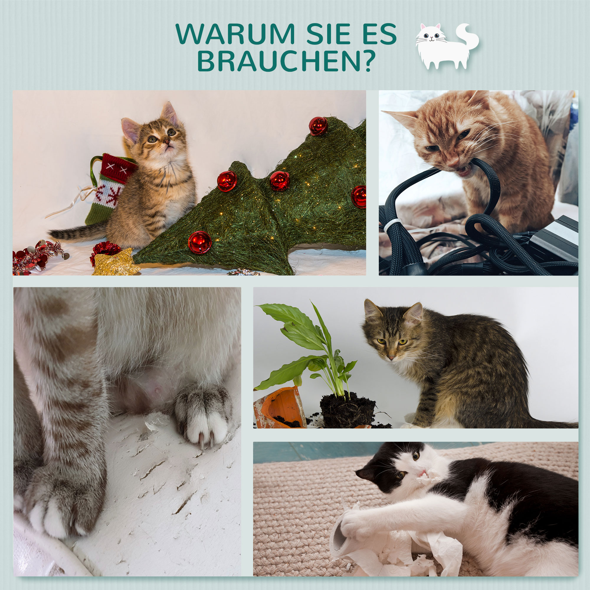 Kratzbaum 137cm hoch, Wandmontierter 4 Etagen Katzenbaum mit 4 Plattformen, 3 Kratzstämmen, Katzenkratzbaum für Katzen unter 5 kg zum Klettern, Kratzen und Spielen