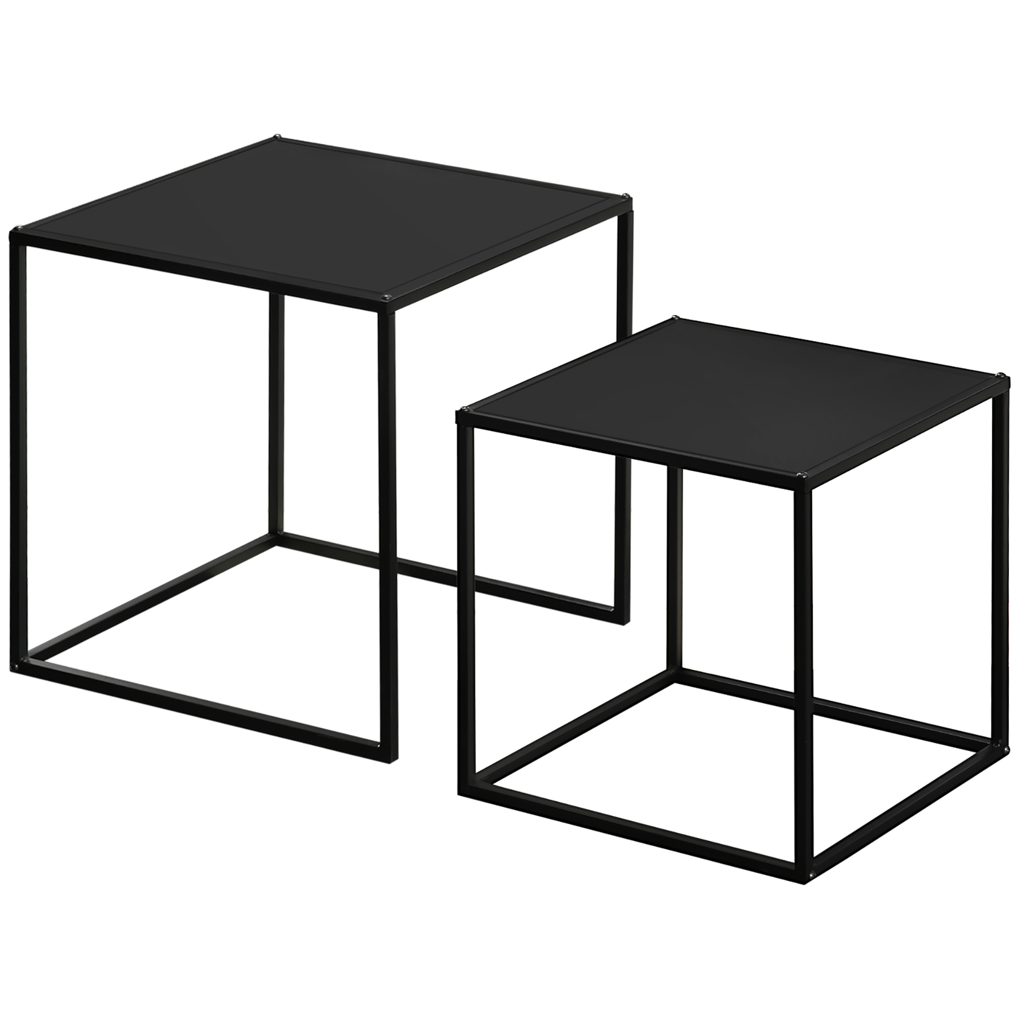 Beistelltisch, Couchtisch, Satztisch, 2er-Set, modernes Design, Stahlrahmen, schwarz, 40 x 40 x 40cm