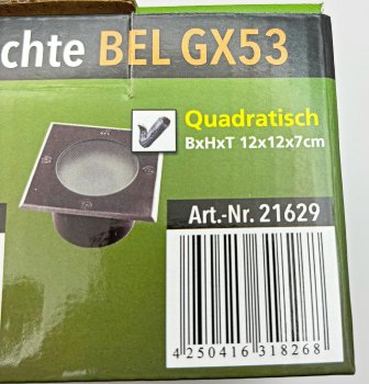 Bodenleuchte "BEL GX53 Q", 4eckig / 12x12x7cm, IP65, GX53 Fassung