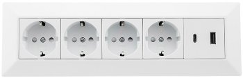 4-fach Steckdosenblock, USB-A+C, weiß / 250V~/ 16A, Aufbaumontage, USB 3,1A, PD