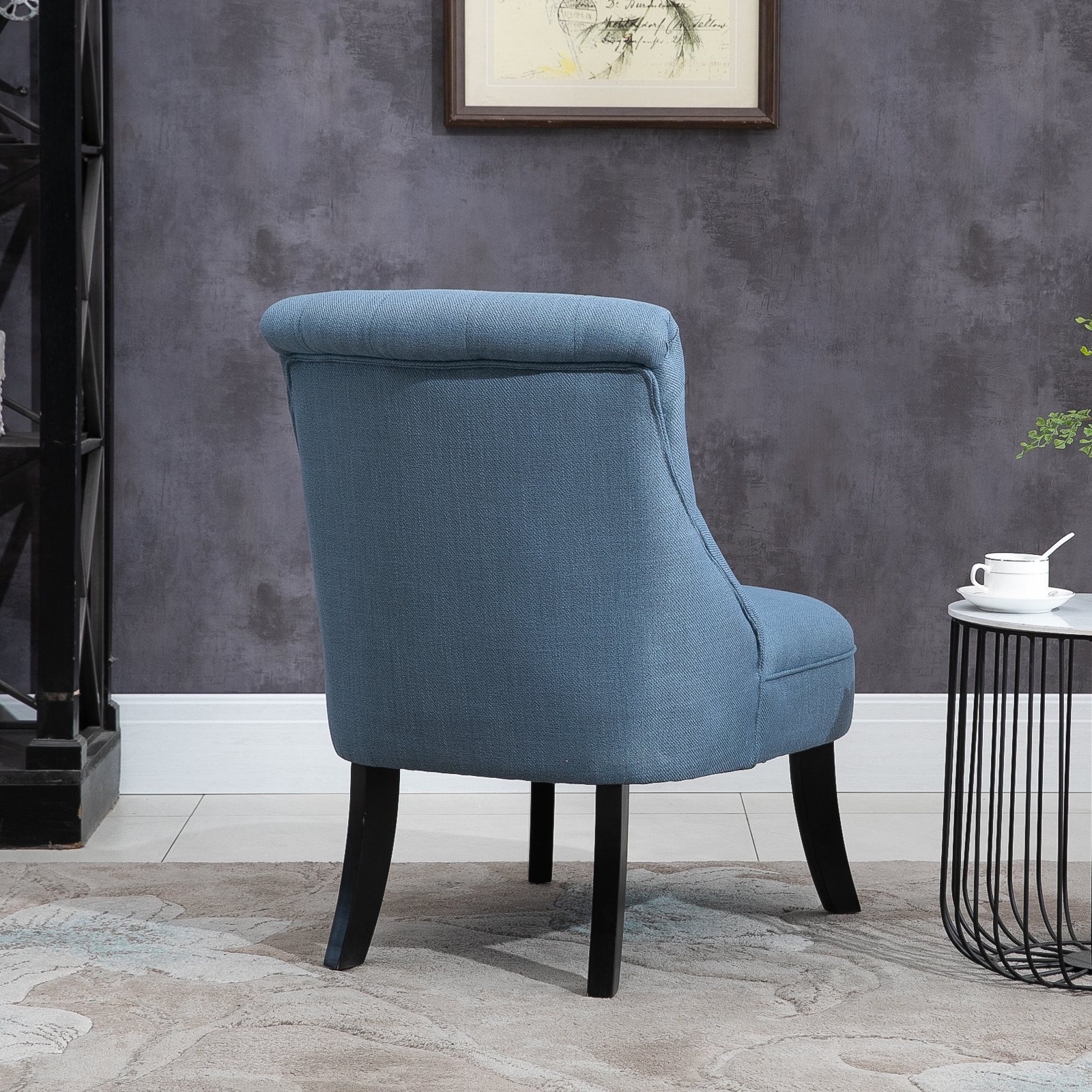 Sessel Wohnzimmer Relaxsessel Loungesessel Ruhesessel mit Rückenkissen, Holzbeine, Lesesessel mit Leinenoptik, Polstersessel für Schlafzimmer, Blau