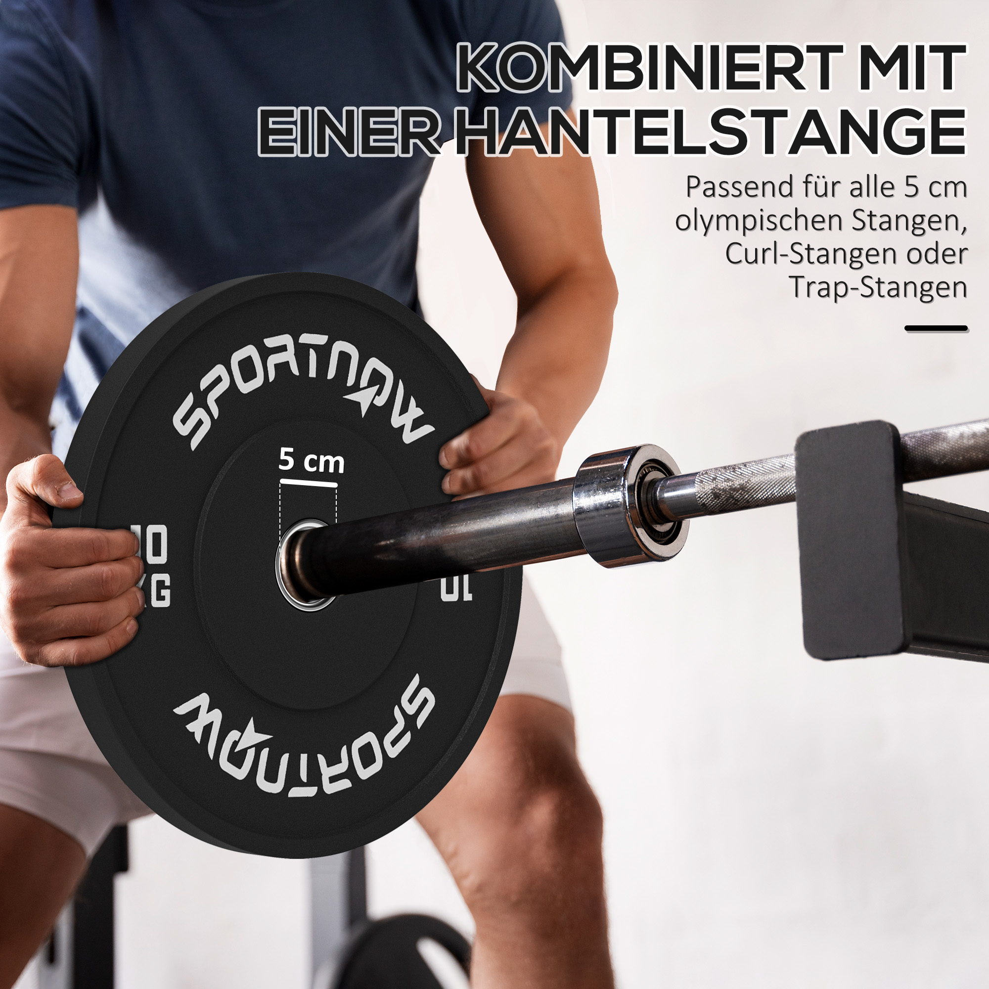 Hantelscheiben-Set, 2 x 10 kg, olympischer Standard, Gummi, geräuscharm, Schwarz