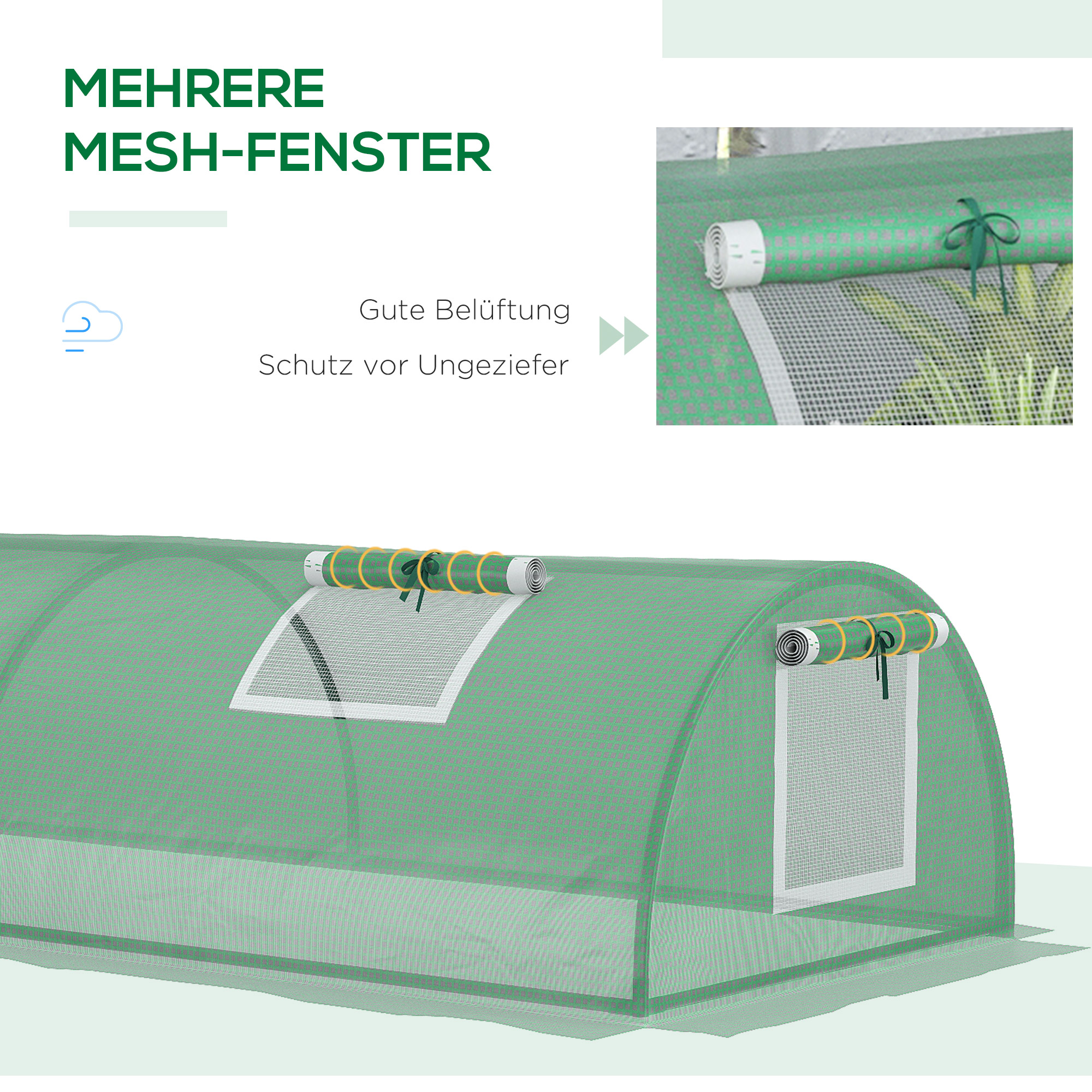 Foliengewächshaus, wetterbeständig, UV-beständig, Folientunnel, 200 cm x 80 cm x 45 cm, Grün