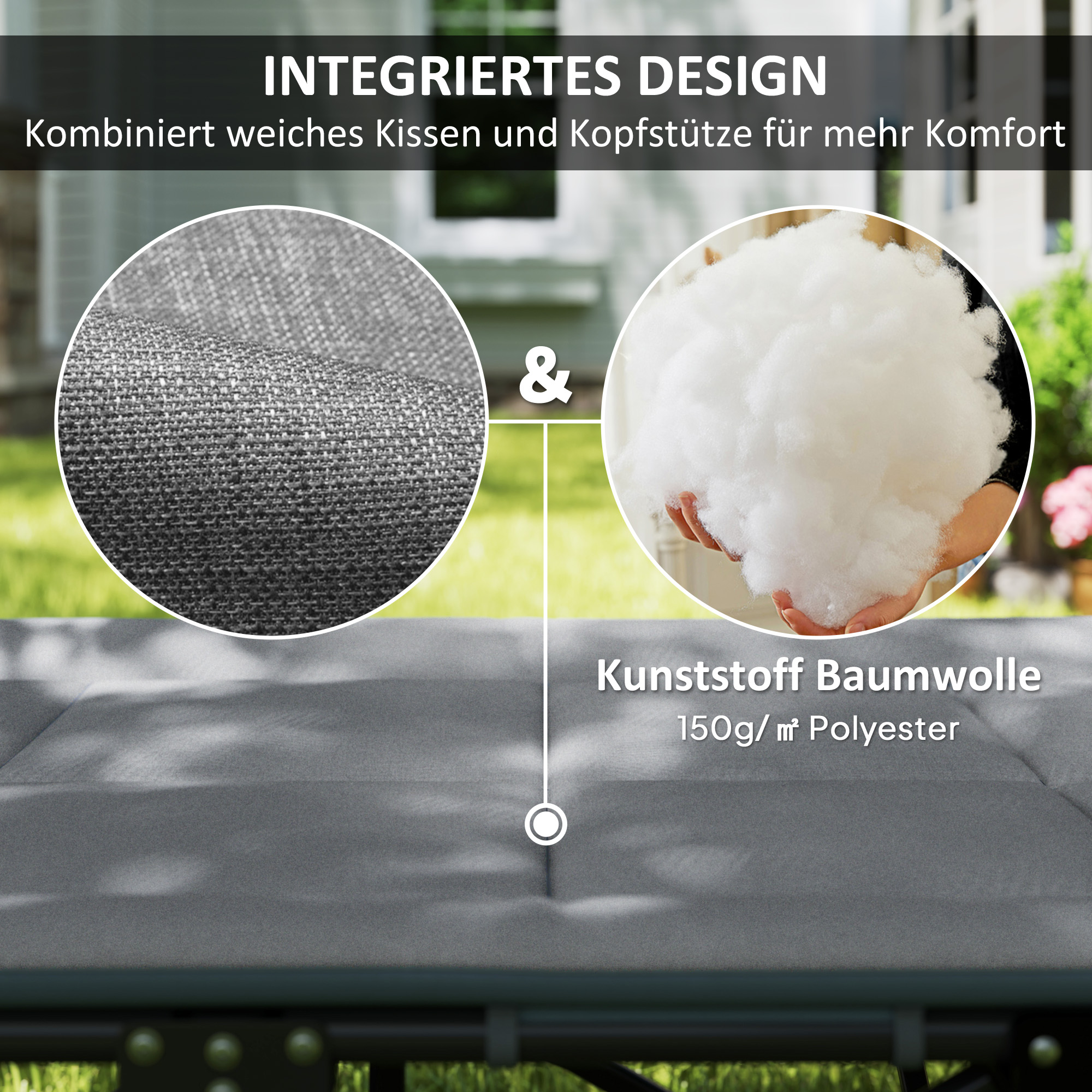 Feldbett faltbar Campingbett mit Matratze Kopfkissen Seitentasche 187 x 67 x 37 cm Gästebett bis 150 kg Grau