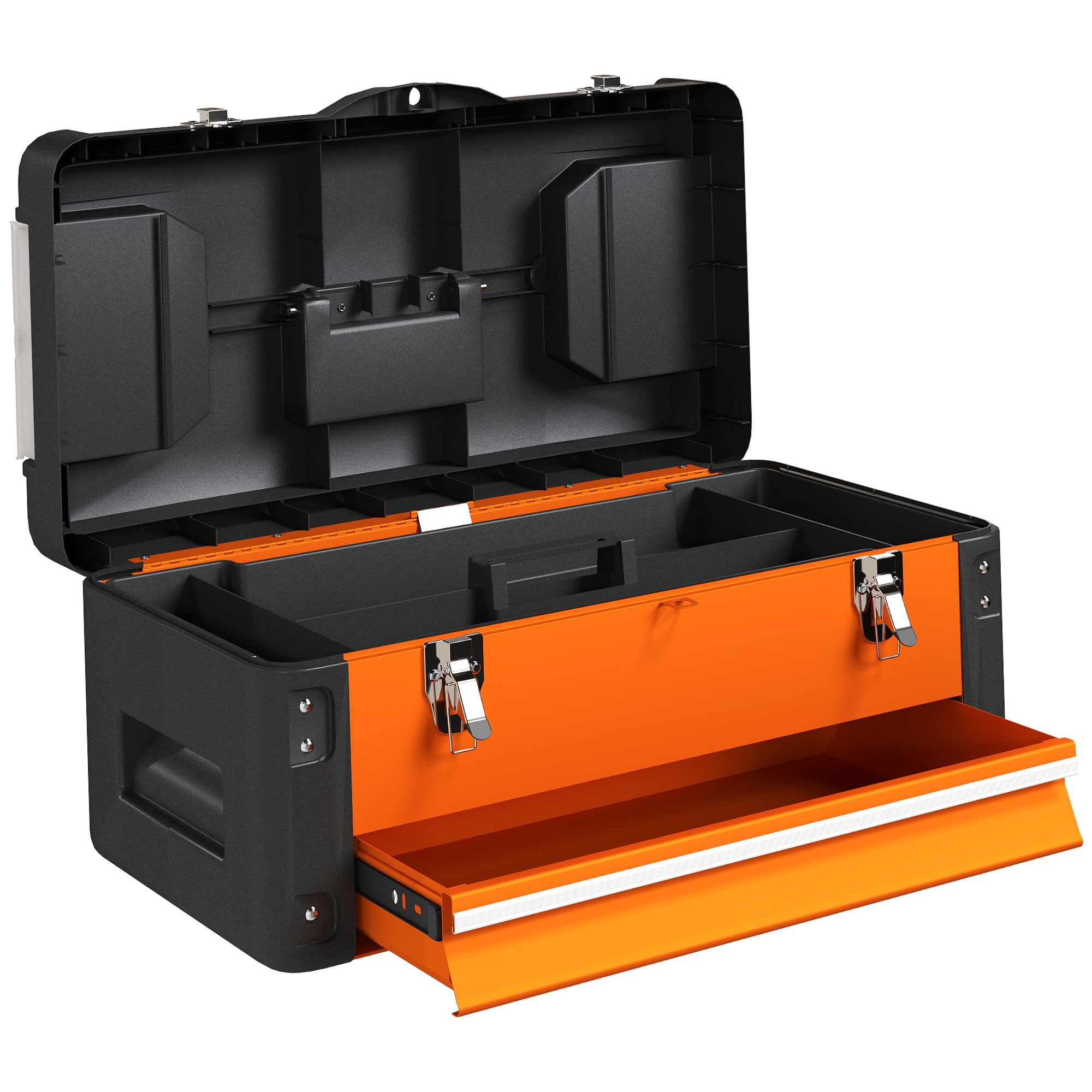 Werkzeugkiste leer, 49,7 x 25,3 x 23 cm Werkzeugkasten mit Schublade, Mini-Box Stahl Orange