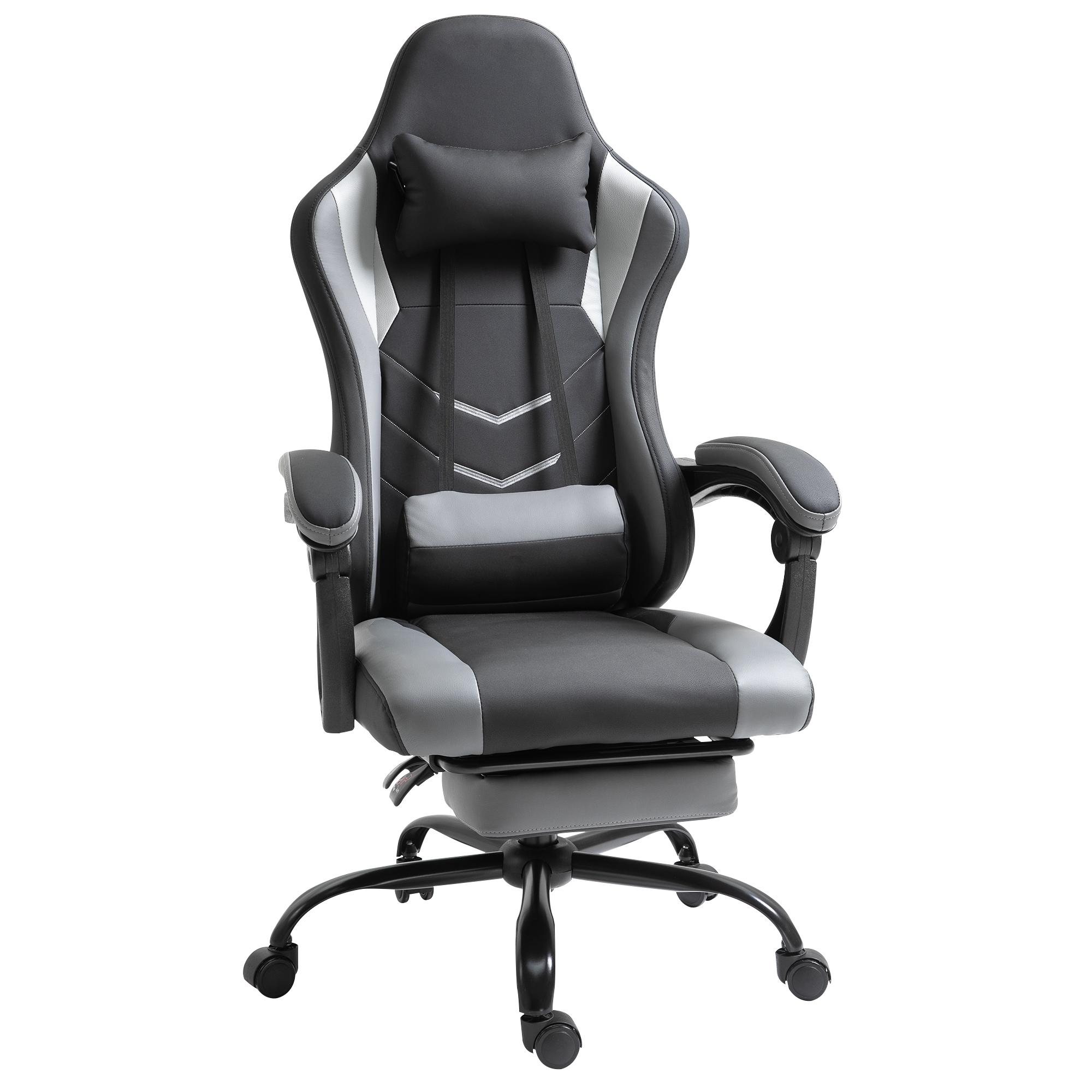 ergonomischer Gaming Stuhl Bürostuhl Schreibtischstuhl, Drehstuhl Höhenverstellbar, Verstellbares Lendenkissen mit Fußstützen Schwarz 62x52x128 cm