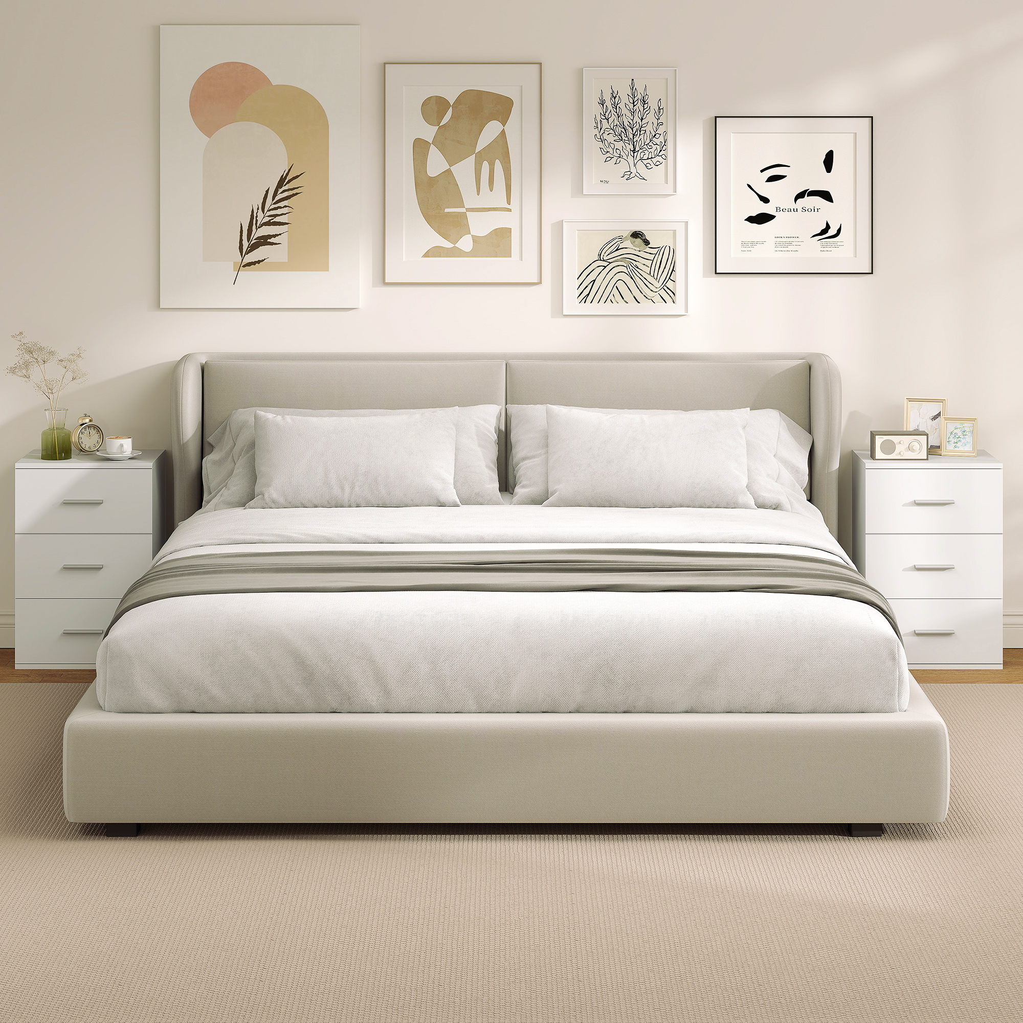 Nachttisch mit 3 Schubladen, Beistell-Kommode für Schlafzimmer, MDF, Weiß